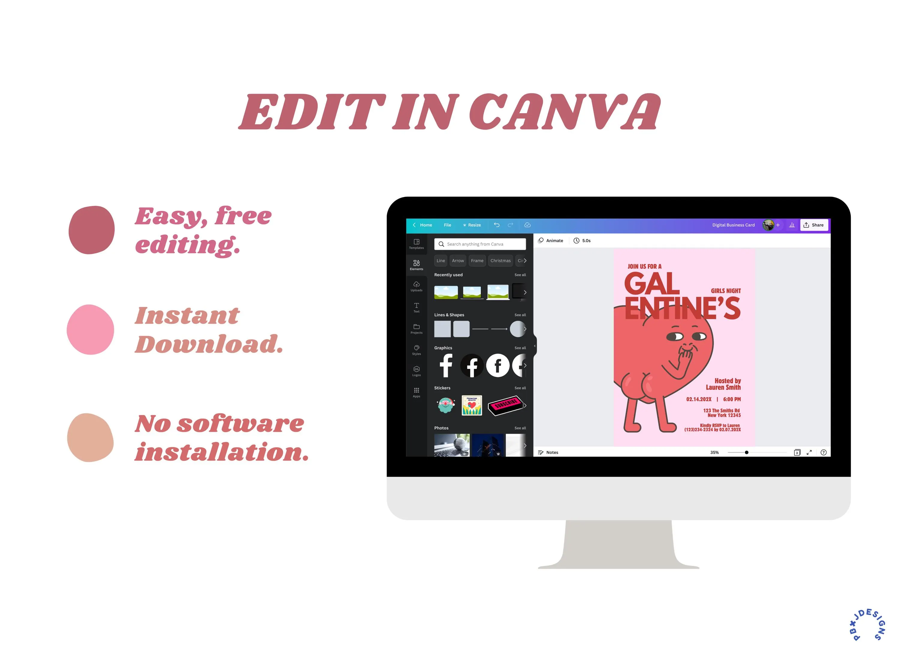 Galentines Day Invitation, Funny Valentines Party Invite: Instant download (Canva) - image 4