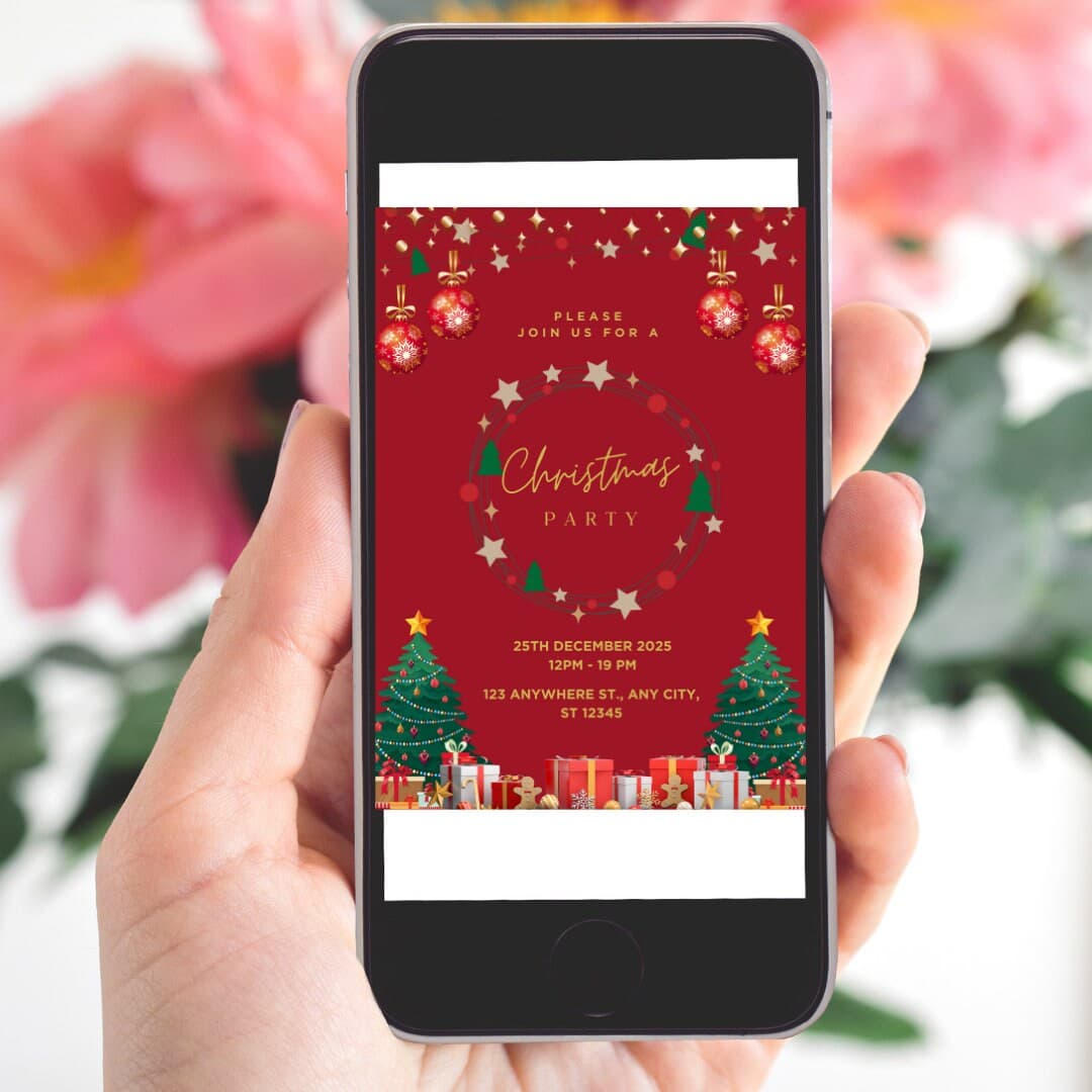 Christmas Party Invitation Card , Kids Christmas party , Editable Digital Invitation, download Canva Christmas Tree Christmas Gifts - image 3
