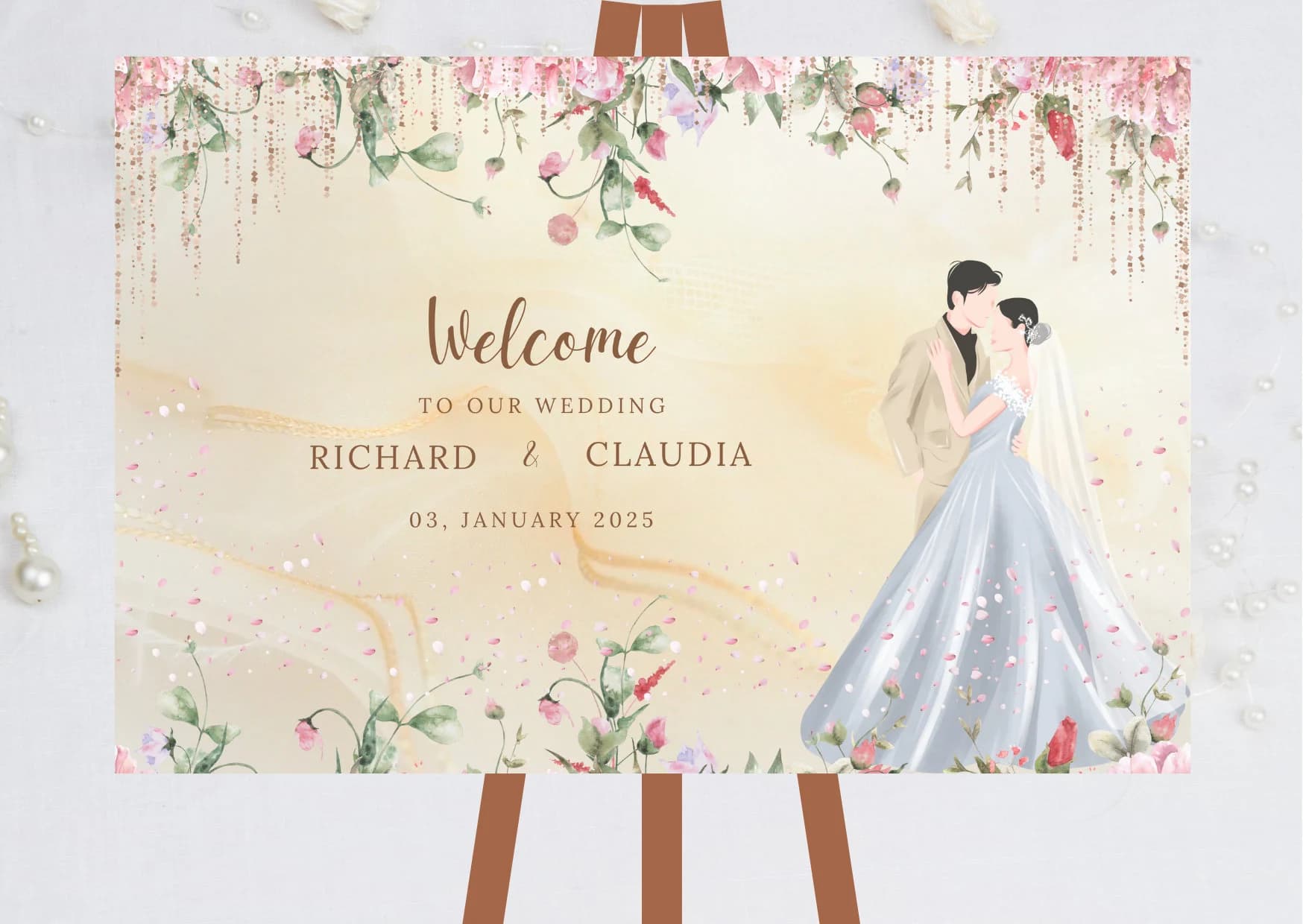 Wedding Welcome Sign Template, Floral Wedding Sign, Printable Welcome Board, Blush Wedding Sign, Canva Digital Print, Wedding Party - image 5