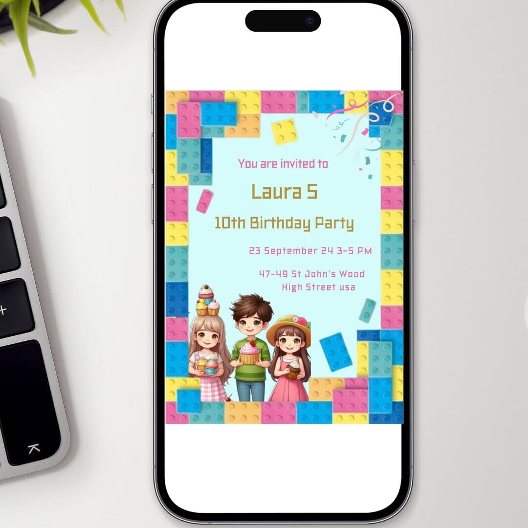 Printable Birthday Invitation Building Blocks Friends Invitation Birthday Invite for girls Friends Birthday Party Invitation Bricks Blocks - image 3