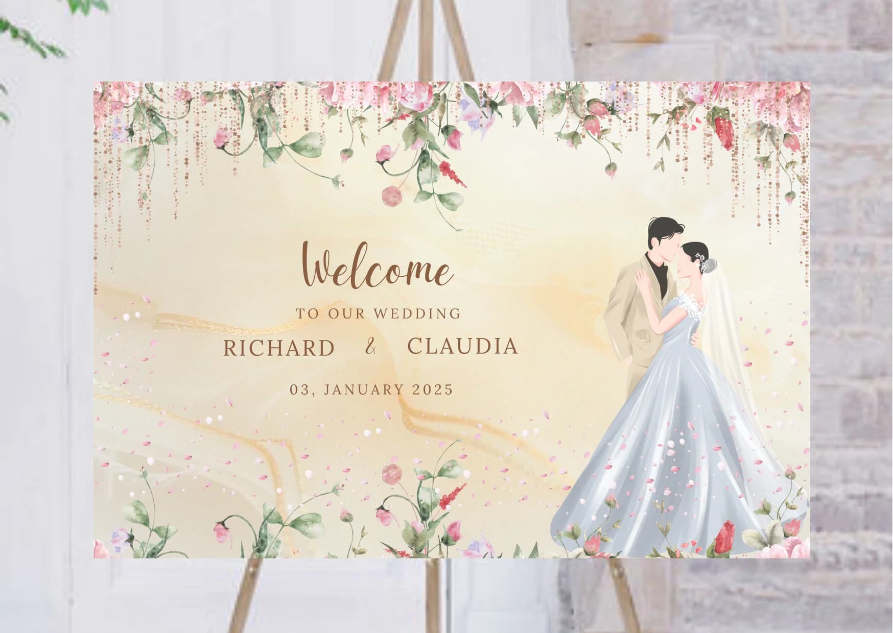 Wedding Welcome Sign Template, Floral Wedding Sign, Printable Welcome Board, Blush Wedding Sign, Canva Digital Print, Wedding Party - image 3