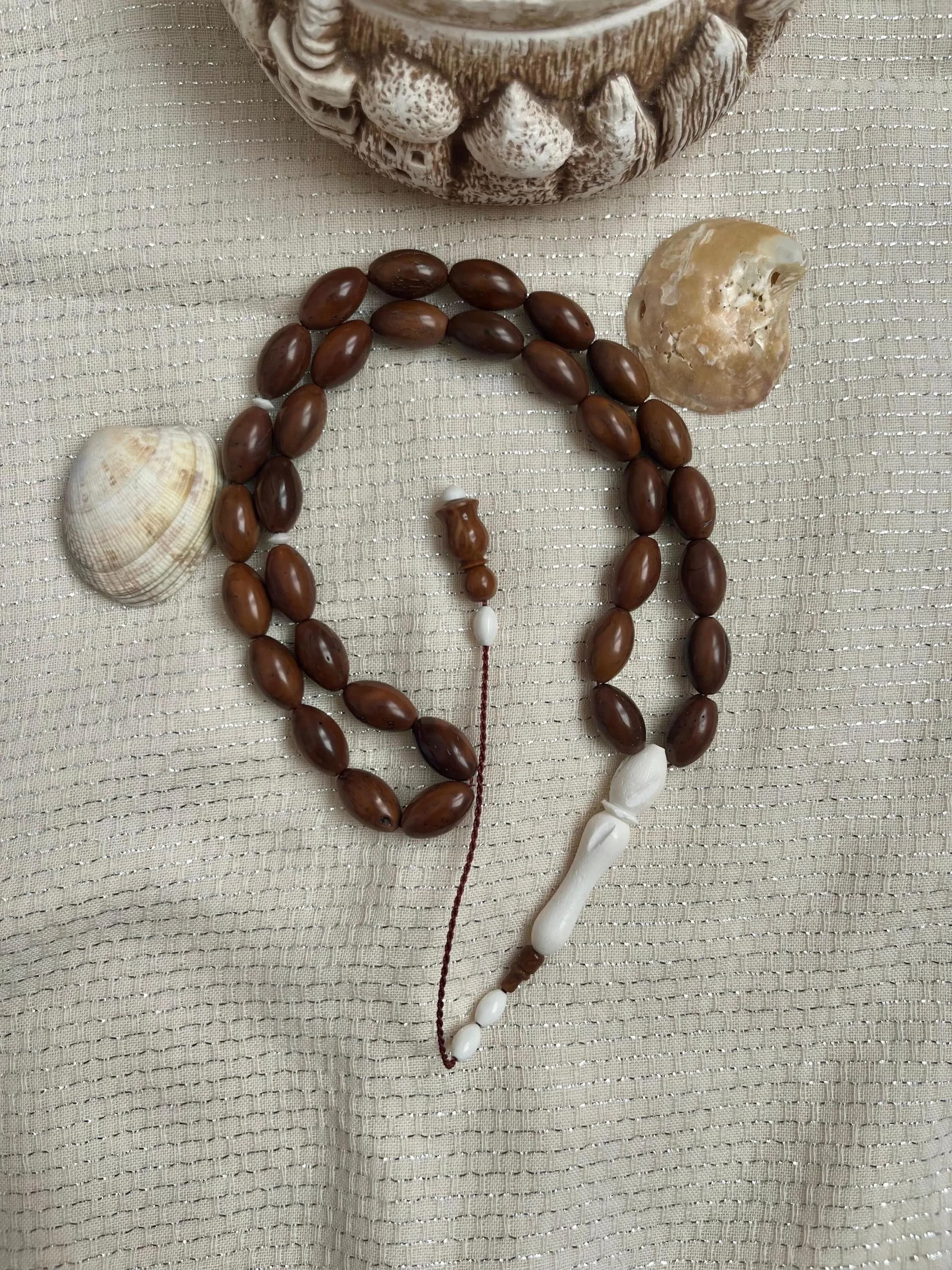 Handmade Kuka & Camel Bone Prayer Beads: 33-Bead Tasbih Misbaha
