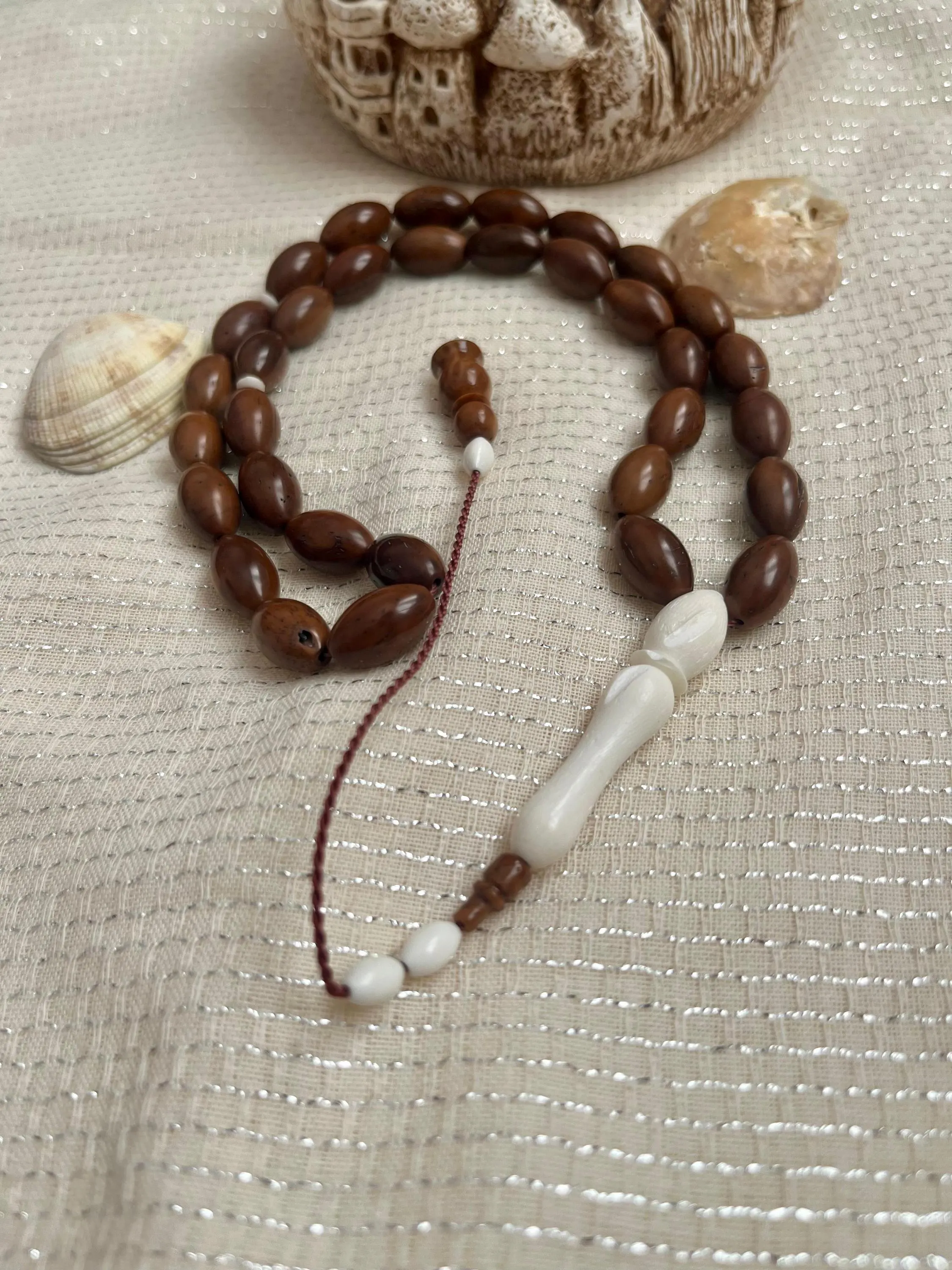 Handmade Kuka & Camel Bone Prayer Beads: 33-Bead Tasbih Misbaha - image 2