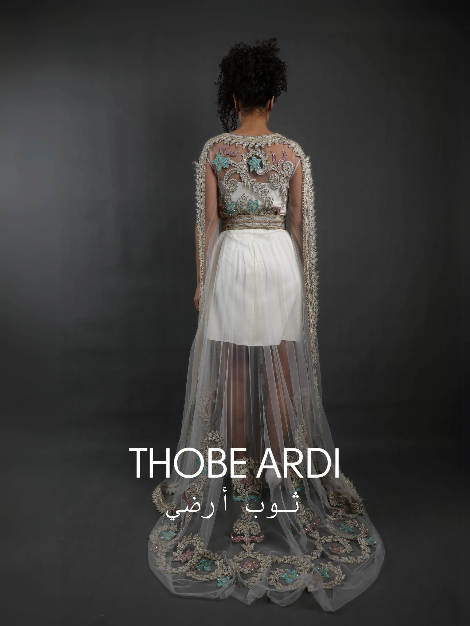 White Floral Embroidered Tulle Layered Kaftan | Women Bridal Caftan | Henna Night | Bindalli | Tulle Moroccan Women Dress | Arabic Wedding - image 4