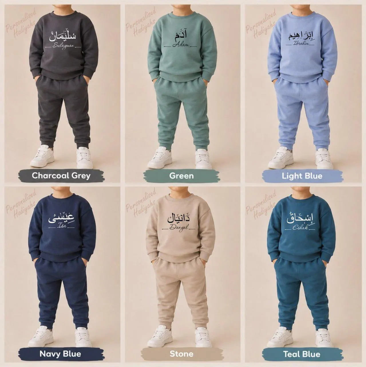 Personalised Tracksuit For Toddlers Babies Babys Children Kids Without Hood With Joggers Top Arabic Calligraphy Name & English Eid Newborn - image 3