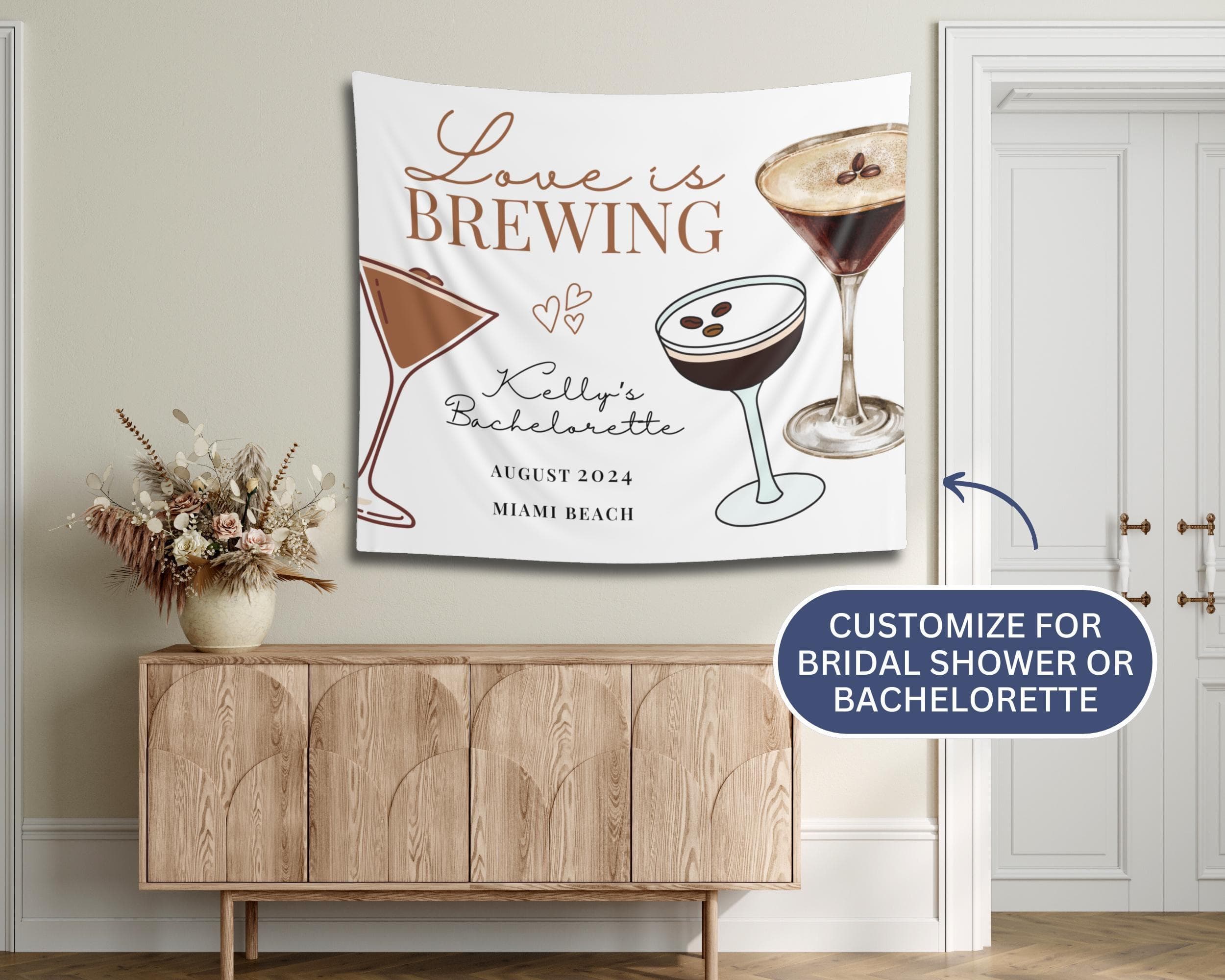 Love Is Brewing Bachelorette Tapestry: Espresso Martini Bridal Shower Decor - image 3