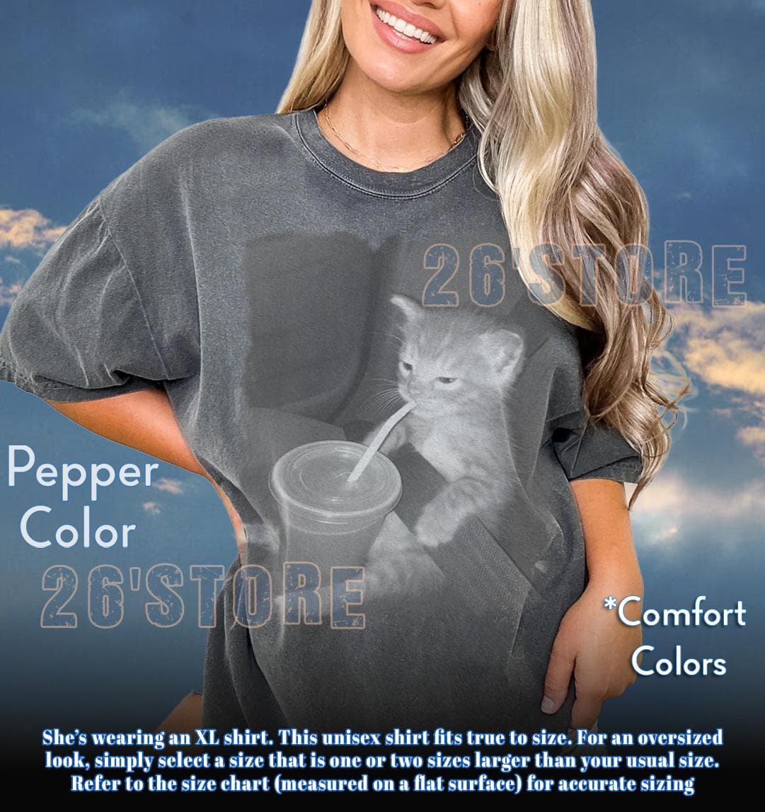 CAT Drinking Ice Coffee Shirt, Cat Drinking Ice Coffee Comfort Colors Shirt, Cat Drinking Ice Coffee Kids Shirt