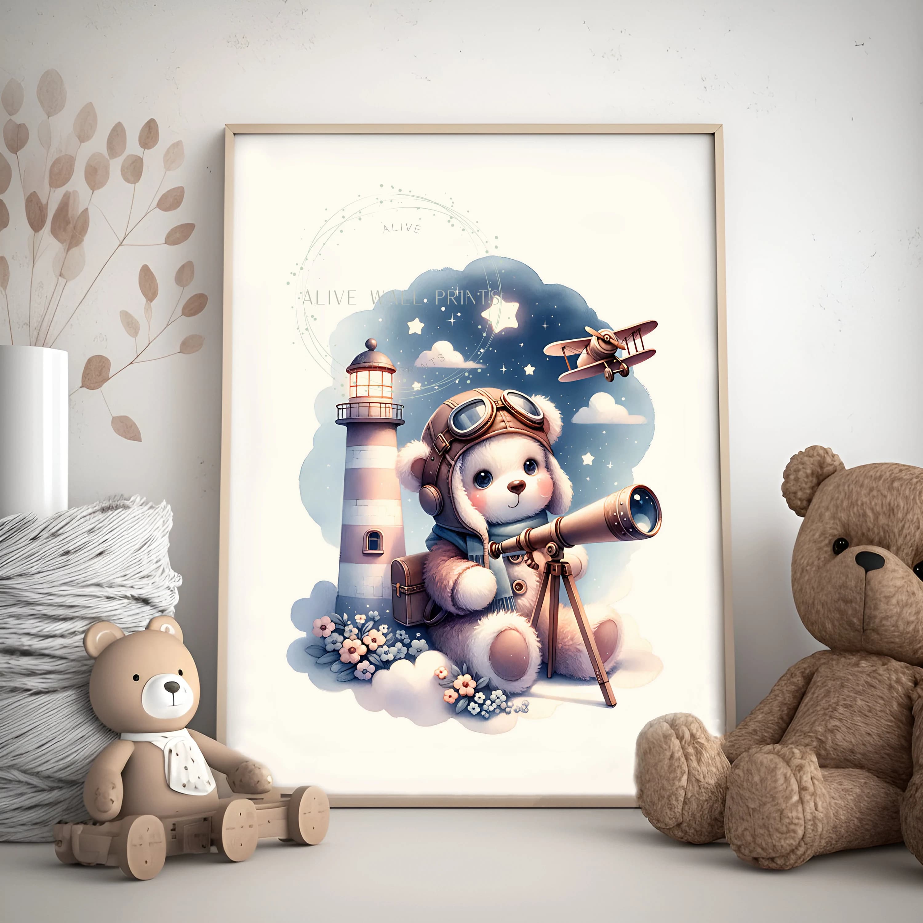 Teddy Bear Pilot Print, Dreamy Nursery Decor (Digital Download) - image 3
