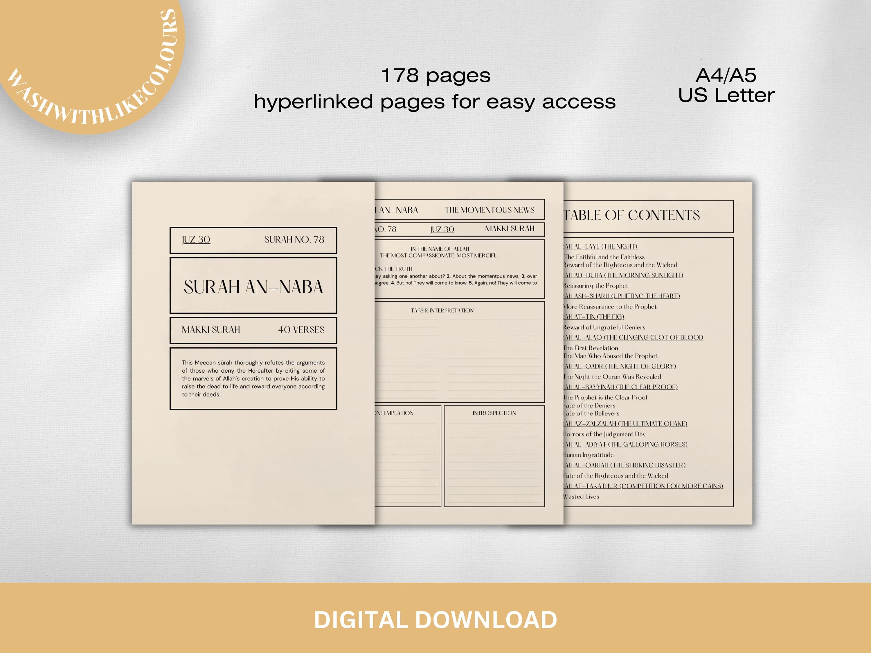 Juz 30 Quran Journal, English Thematic, iPad Goodnotes (PDF Download)