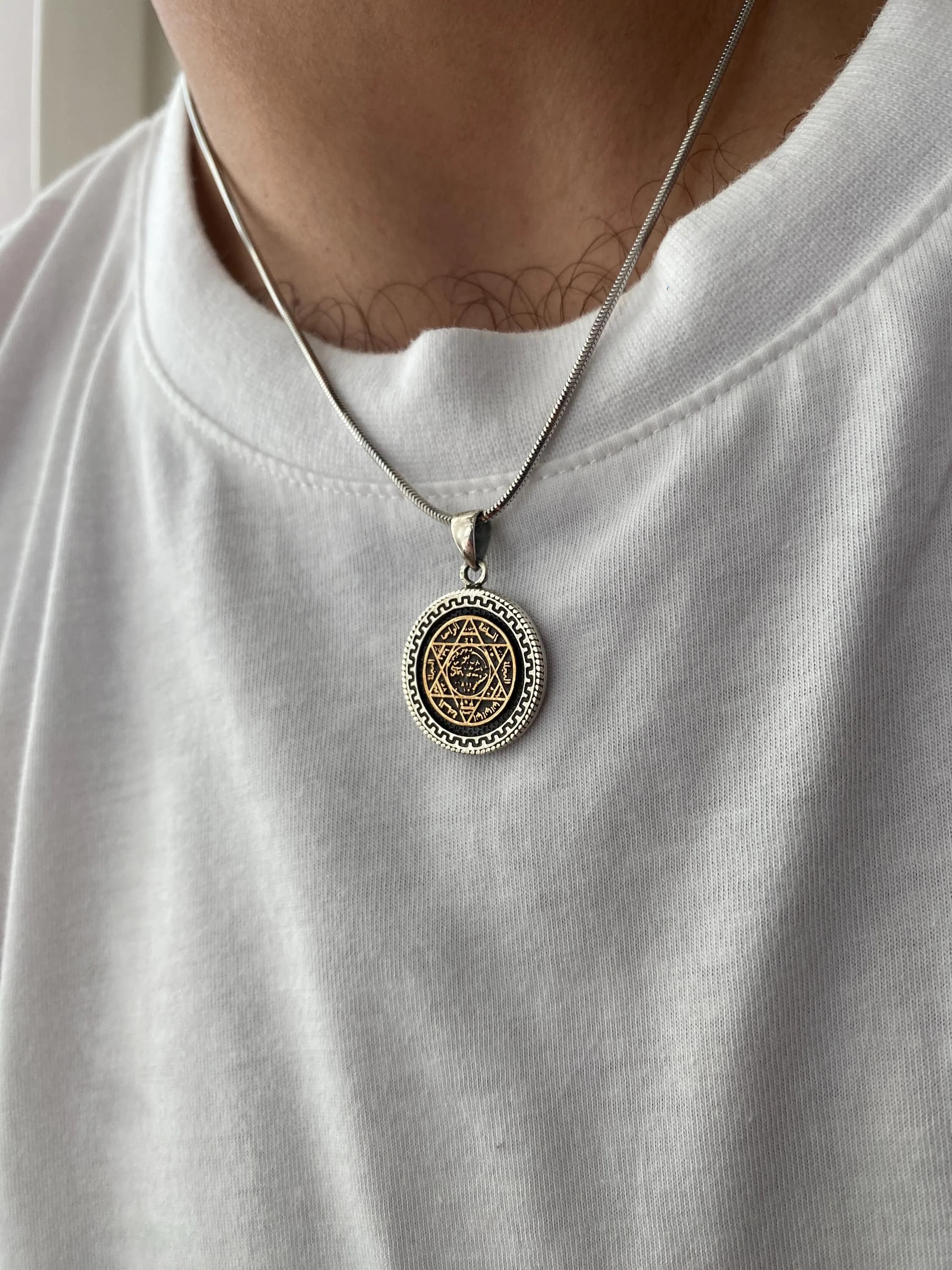 Sterling Silver King Solomon Seal Necklace, Oxidized Sacred Geometry Medallion, Personalized Unisex Protection Amulet