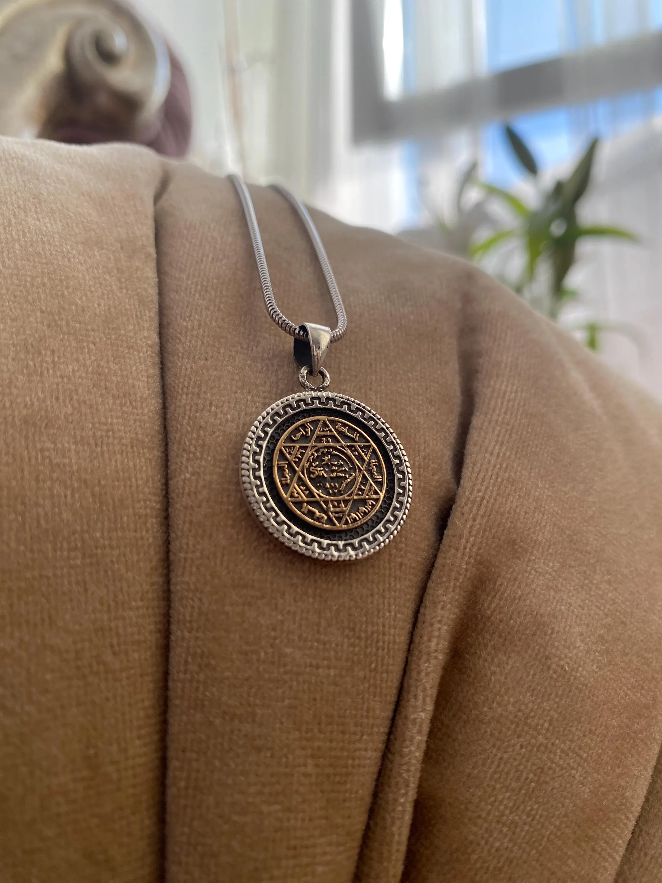 Sterling Silver King Solomon Seal Necklace, Oxidized Sacred Geometry Medallion, Personalized Unisex Protection Amulet - image 4