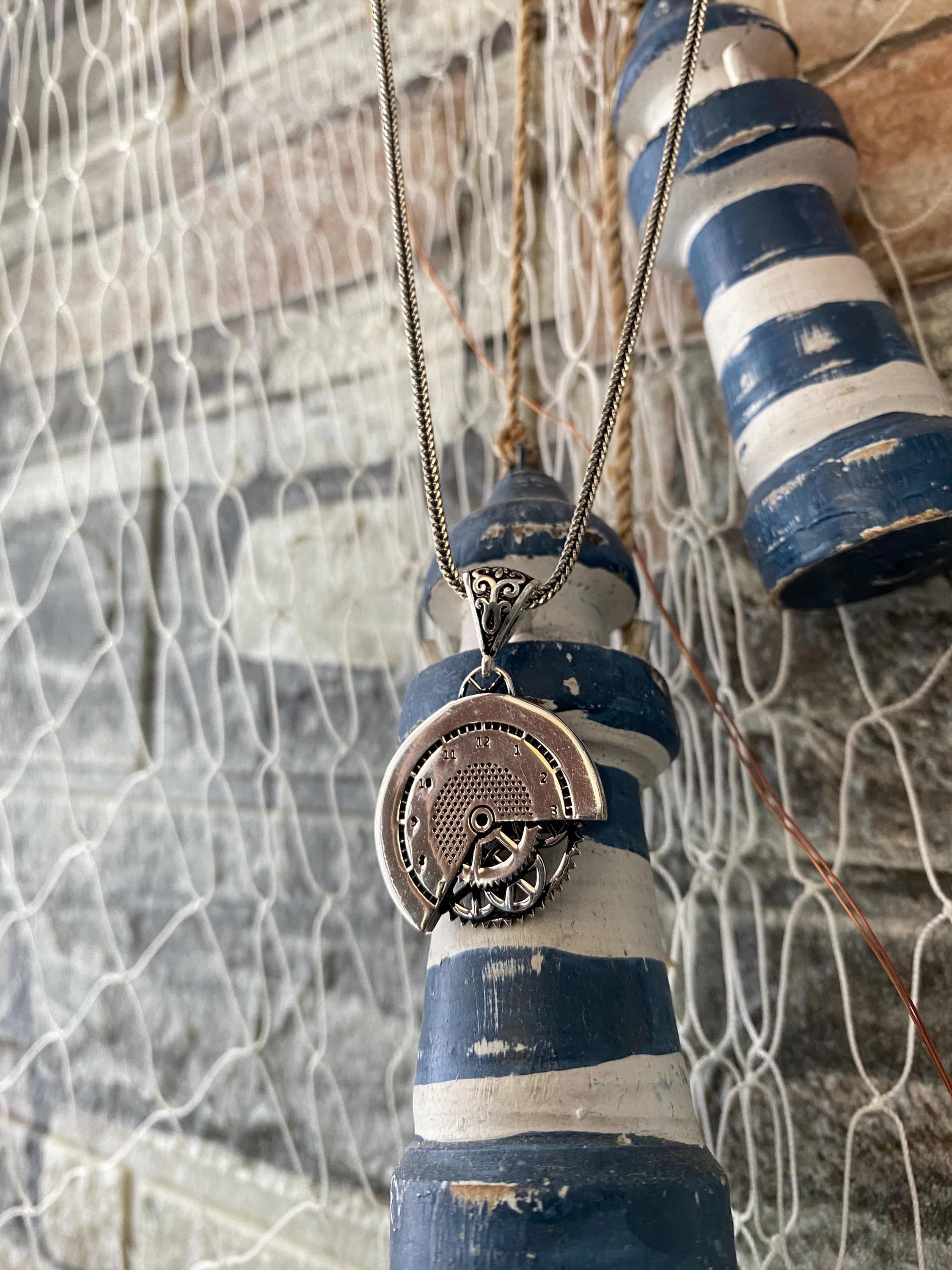 Sterling Silver Steampunk Watch Movement Necklace, Clockwork Gear Pendant, Oxidized Industrial Unisex Jewelry - image 3
