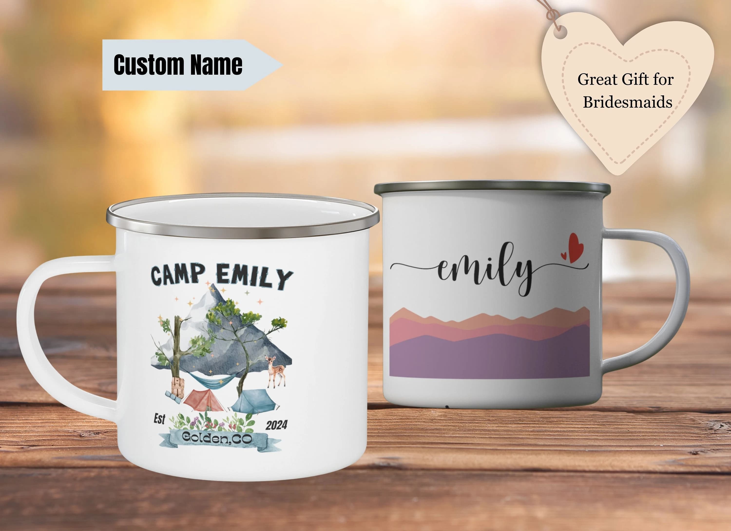 Camp Bachelorette Party Gift for Bridesmaids Personalized Enamel Camping Mug, Custom Lake Bachelorette Mug Camping Hiking Bachelorette Mug - image 3