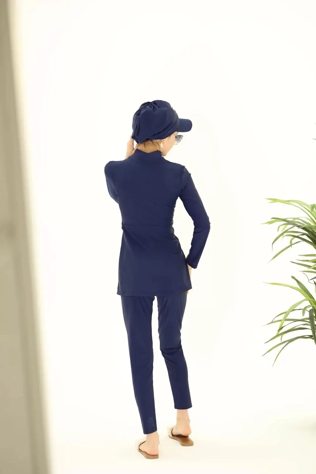 Navy Blue Polyester Modest Swimwear Set with Gold Chain Belt, Quick-Dry Water-Repellent Burkini for Beach & Pool - image 5