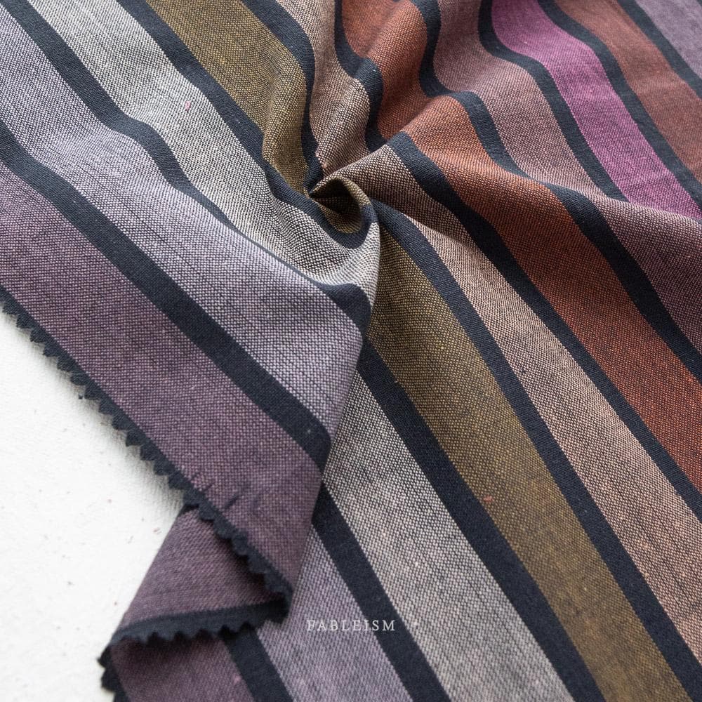 Wings in DARK FUCHSIA - Monarch Grove | Fableism Supply Co, yarn-dyed woven fabric, stripe, cream pink/purple/orange/tan - image 3