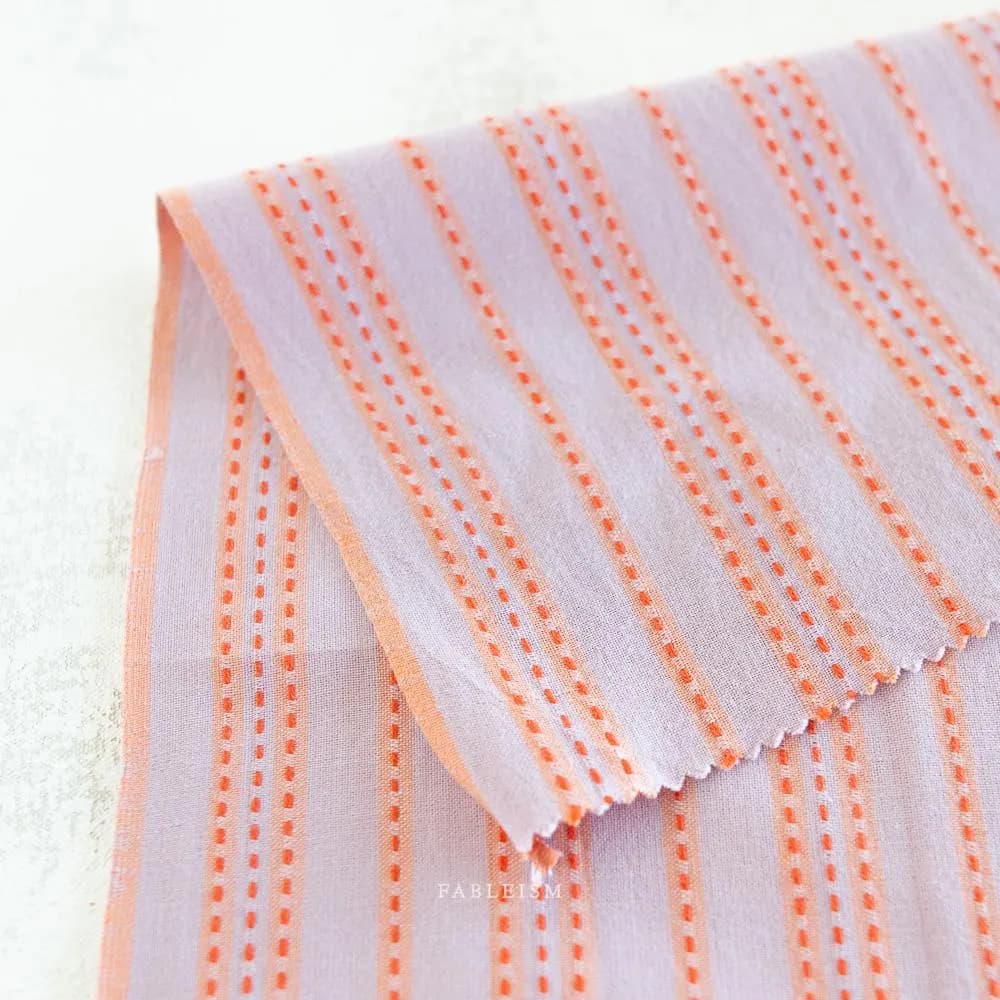Stitch Stripe in LAVENDER - Lucky Loom | Fableism Supply Co - yarn-dyed woven fabric, stripe, reversible, pale lilac/pink/purple, blender - image 3