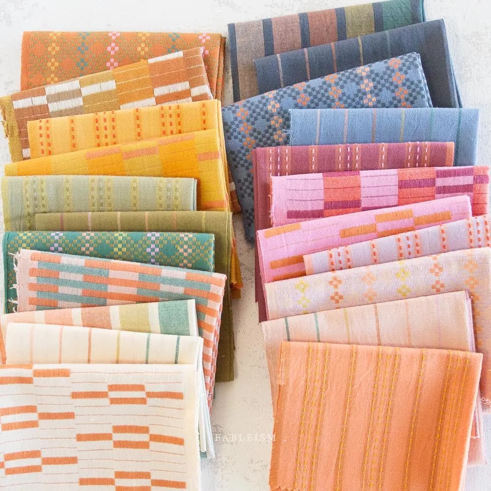 Mosaic in AMARETTO - Lucky Loom | Fableism Supply Co - yarn-dyed woven fabric, stripe, gold/caramel/tan/rainbow, blender - image 3