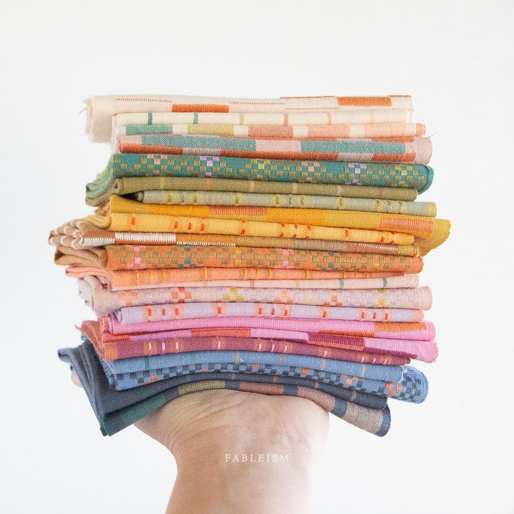 Mosaic in AMARETTO - Lucky Loom | Fableism Supply Co - yarn-dyed woven fabric, stripe, gold/caramel/tan/rainbow, blender - image 2