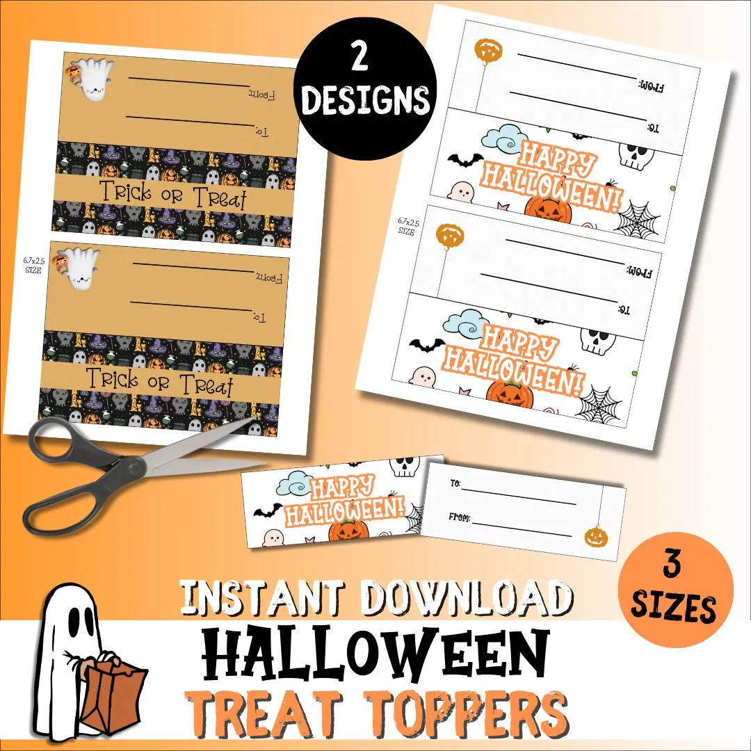 Happy Halloween Printable Treat Bag Topper Trick or Trick Bag Halloween Treat Topper Candy Bag Halloween Class Party Favor Ghost Printable