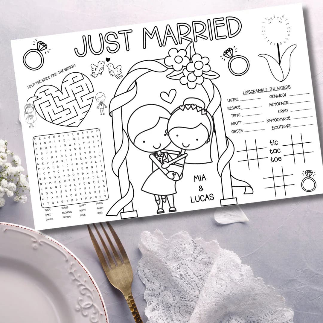 Wedding Word Game Coloring Placemat