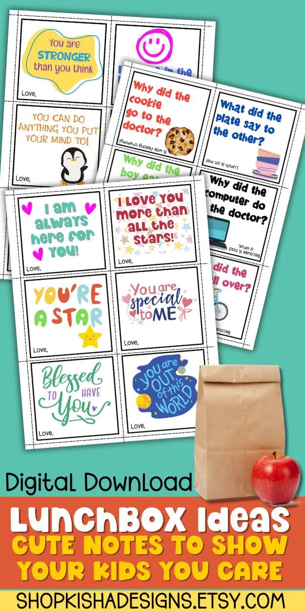 Printable School Lunch Note Assorted Card Kid Positive Affirmation Encouraging Love Note Motivation for Kid Lunchbox Joke Happy Note Card - image 4