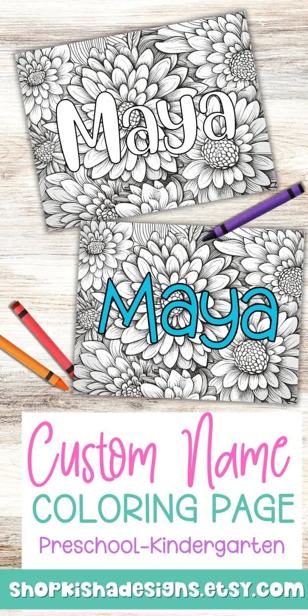 Custom Coloring Page for Kid Name Coloring Page Girl Name Sign for Bedroom Printable Custom Coloring Page Print Coloring Page Flower Name - image 3
