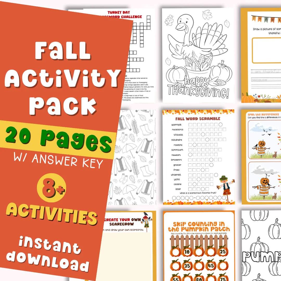Fall Kid Activity Busy Book Printable Autumn Activity Word Scramble Fall Word Search Activity Pack Fall Coloring Kid Travel Activity Sheet