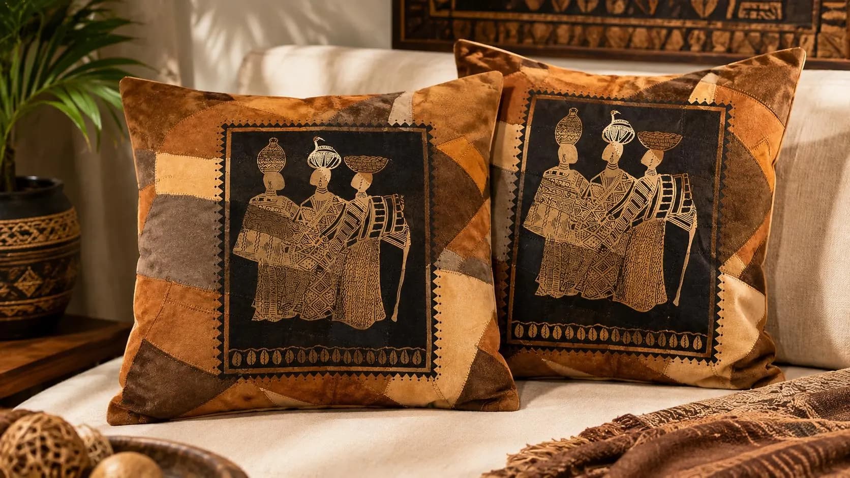 African Pillow Covers Set of 2, Boho Decorative Cushion Covers, Ethnic Throw Pillows