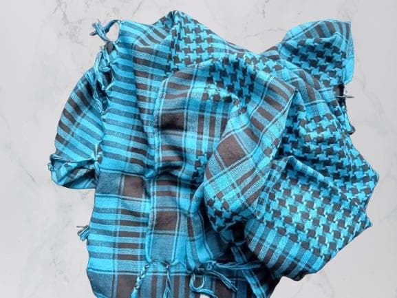 Large Blue Square Houndstooth Shawl, Oversized Cotton Fringed Scarf - image 4