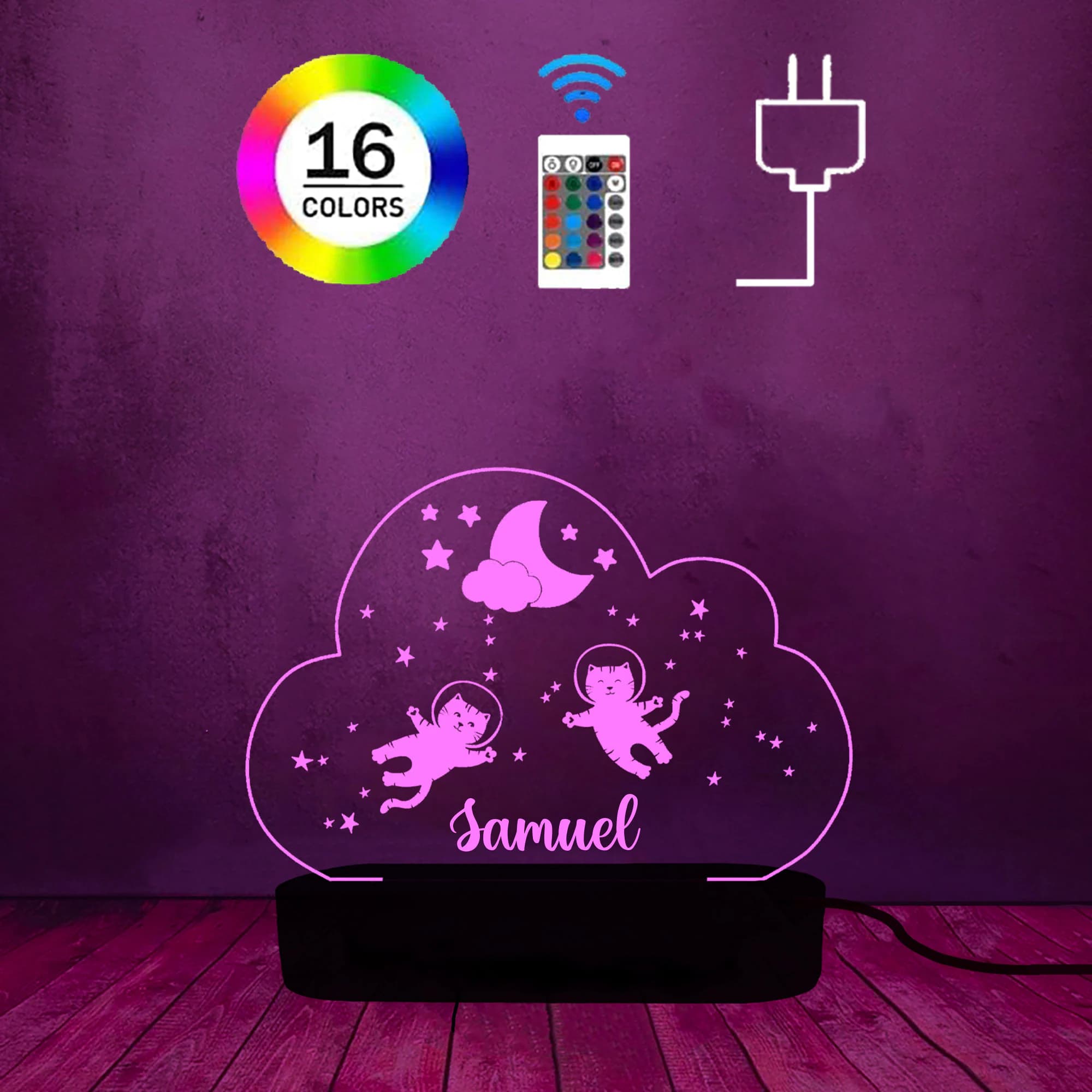 Personalized Space Cats Night Light,Custom animal cats lover Gift For Kids, Baby Gift led Night Lamp,Kids Christmas Gifts,Name Light gifts - image 4