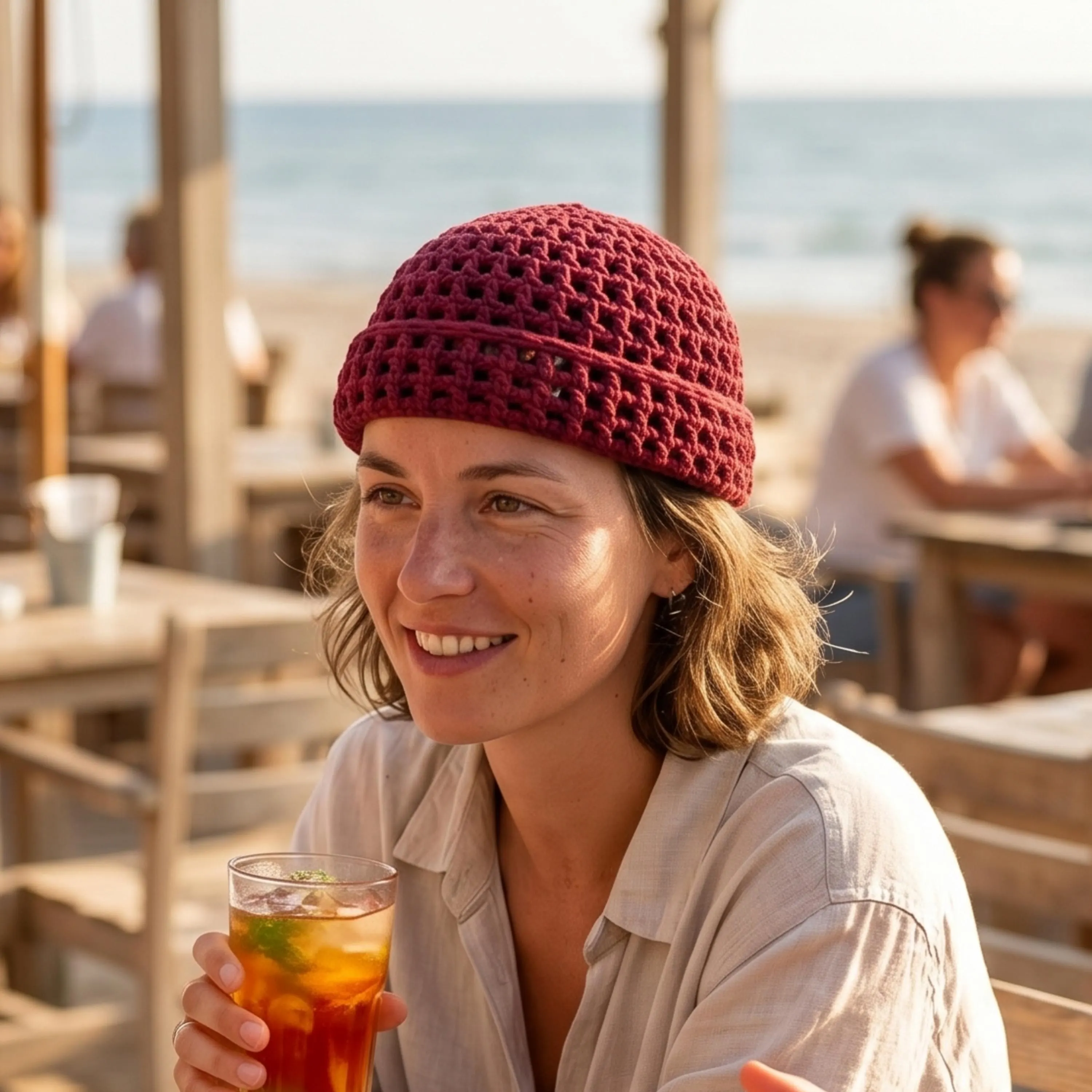 Boho Crochet Beanie Hat, Summer Mesh Cotton Skull Cap, Hippie Festival Hat, Fisherman Docker Beanie, Beach Hat, Unisex Style - image 5