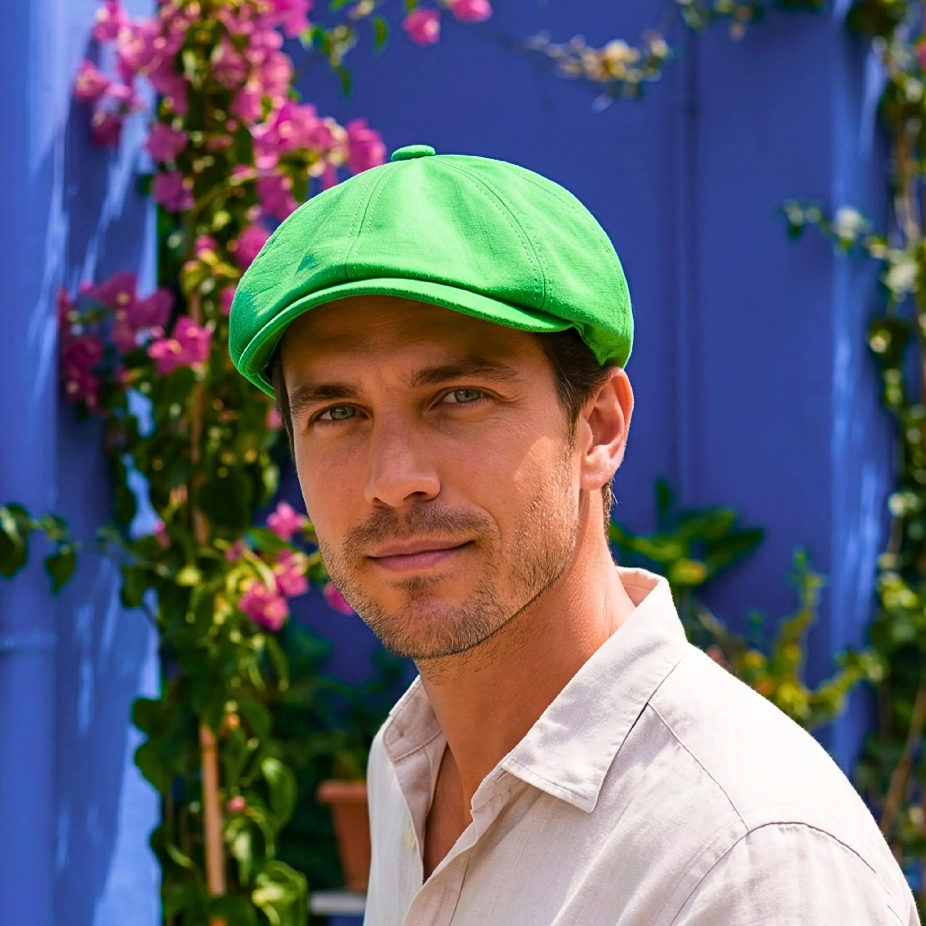Green Linen Newsboy Cap: Handmade Summer Flat Cap