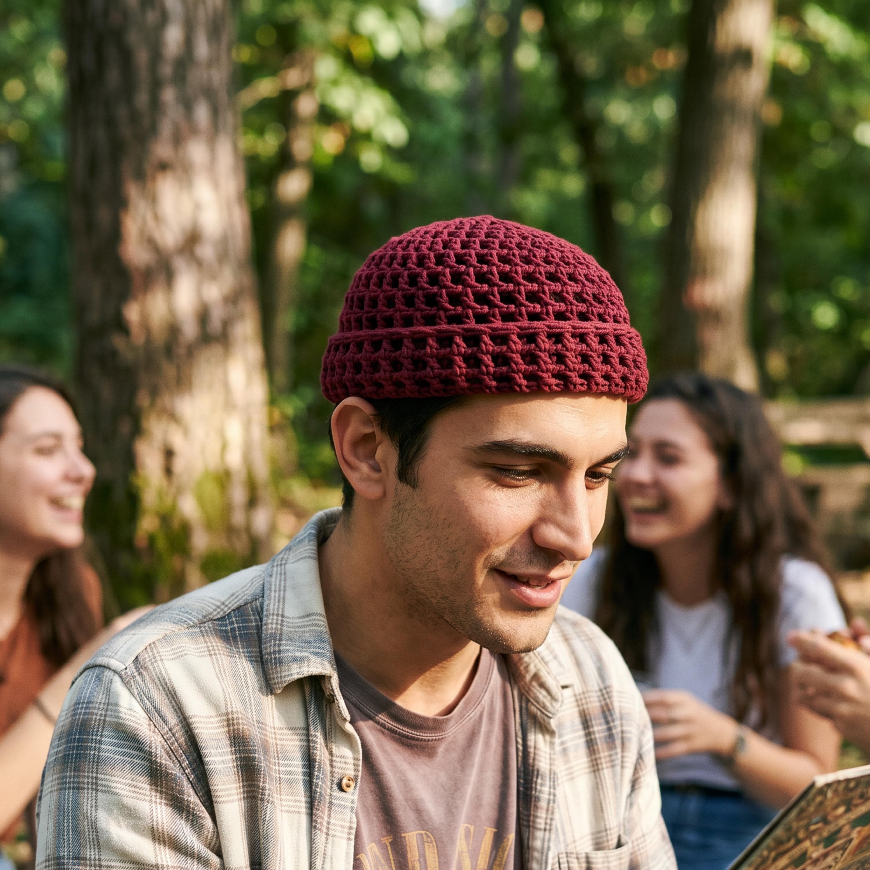 Boho Crochet Beanie Hat, Summer Mesh Cotton Skull Cap, Hippie Festival Hat, Fisherman Docker Beanie, Beach Hat, Unisex Style - image 2