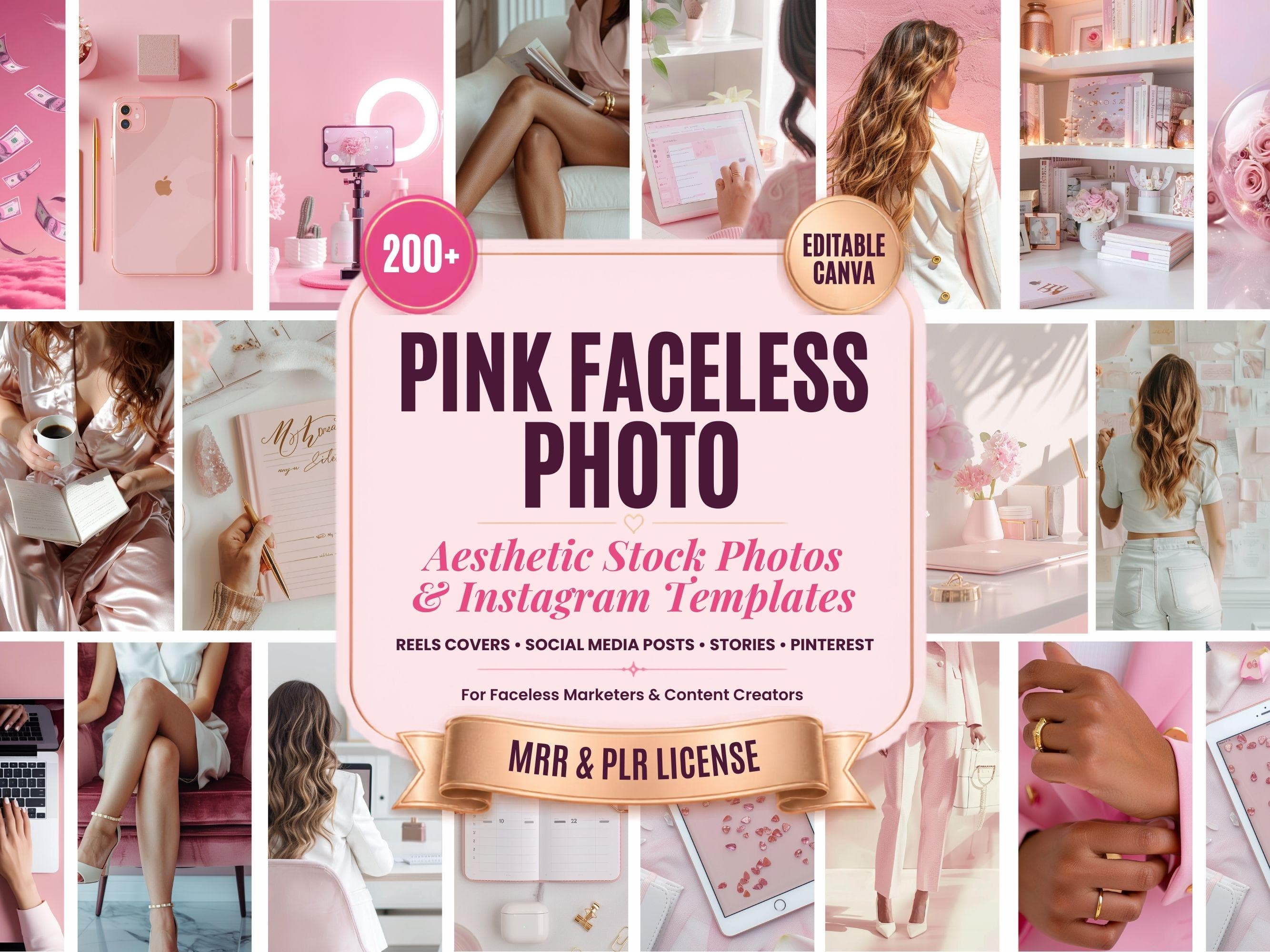 Pink faceless photo, Aesthetic stock photos and Instagram template, Pink Canva template for story & social media post,Faceless photo PLR MRR