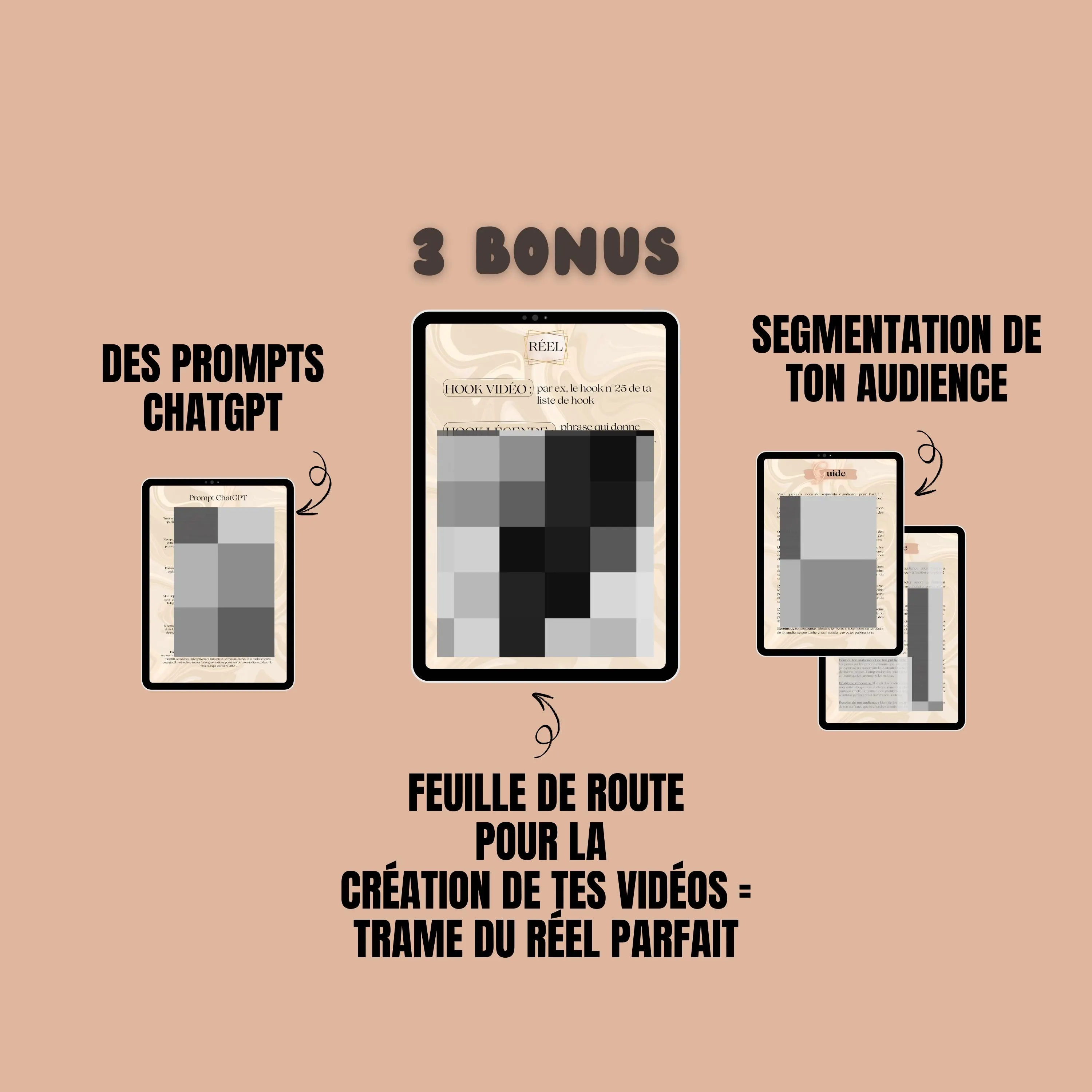 bonusprompt chatgpt, segmentation audience, feuille de route pour la création de tes vidéos = tram du réel parfait