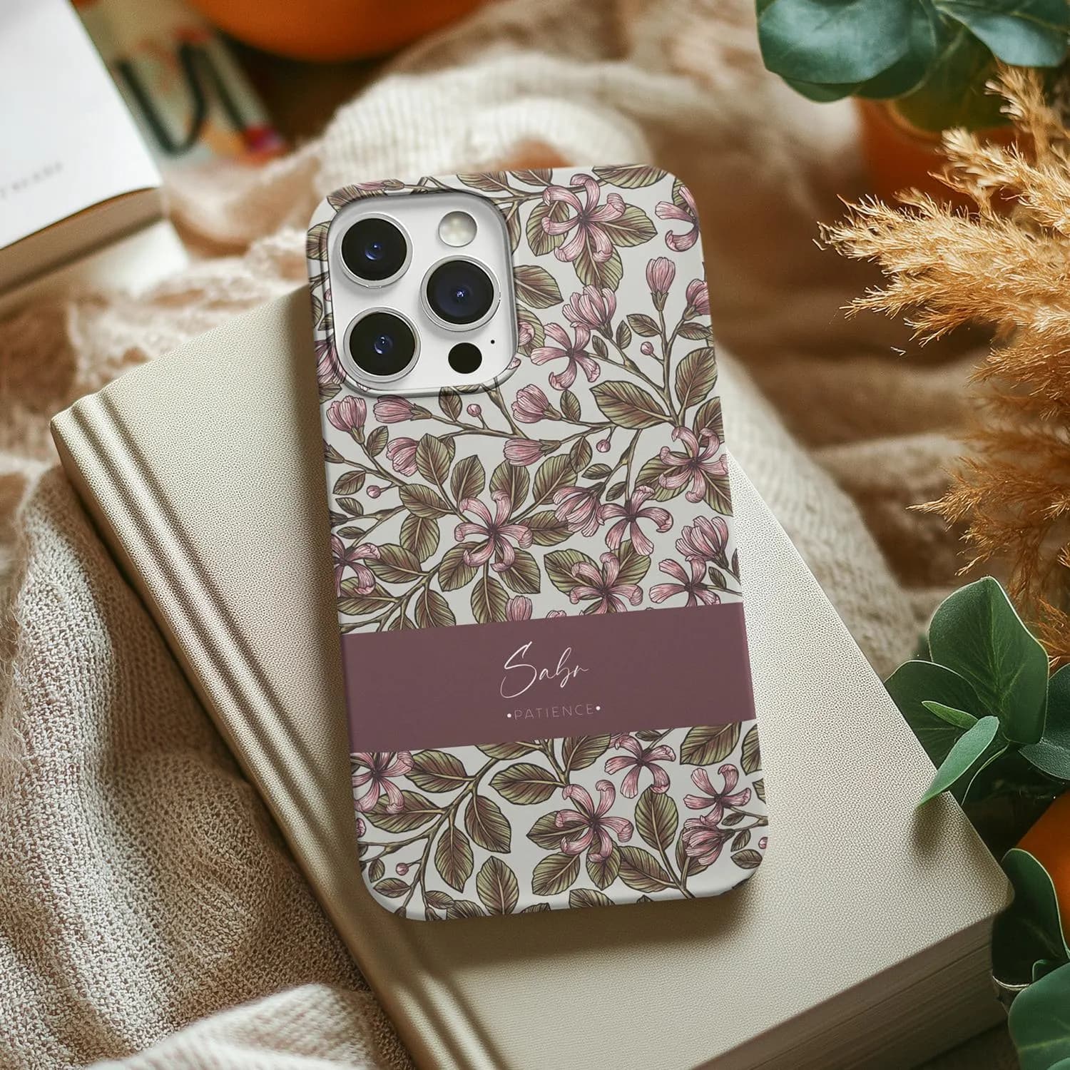 Floral 'Sabr' Patience Quote Phone Case, Botanical Design - image 3
