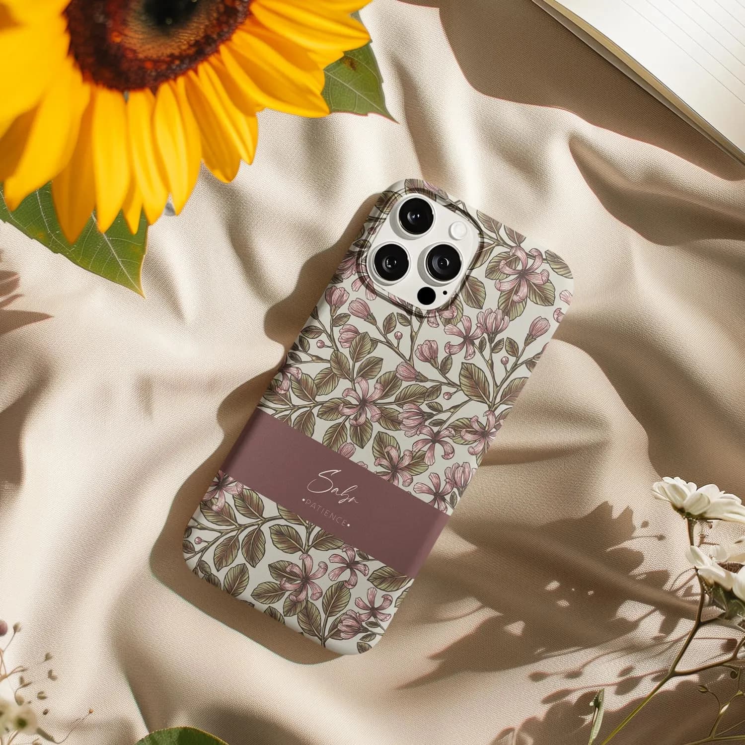 Floral 'Sabr' Patience Quote Phone Case, Botanical Design - image 4