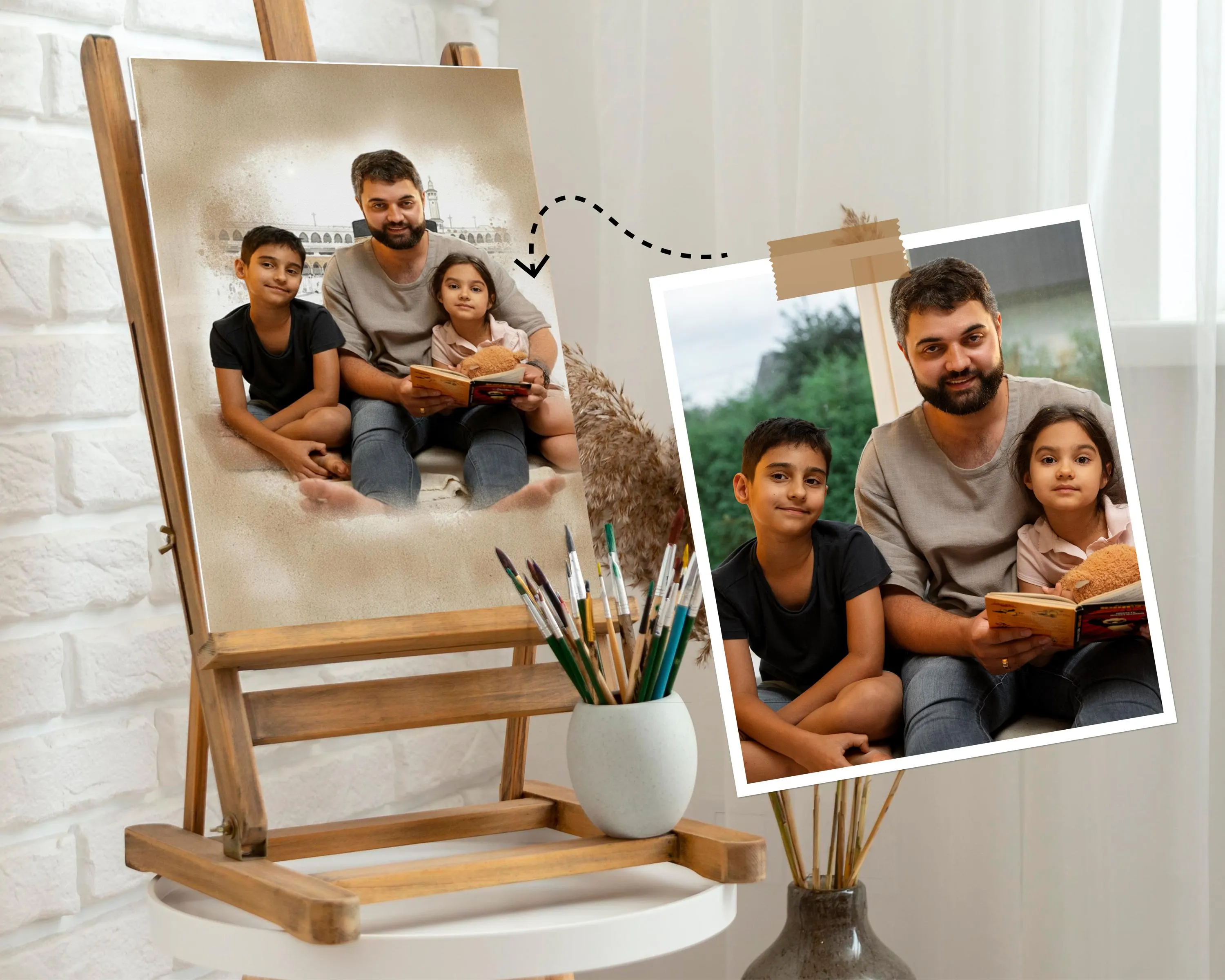 Personalized Islamic Photo Edit with Kaaba, Custom Sisters Picture Combination for Friends, Unique Siblings Muslim Gift Art - image 2