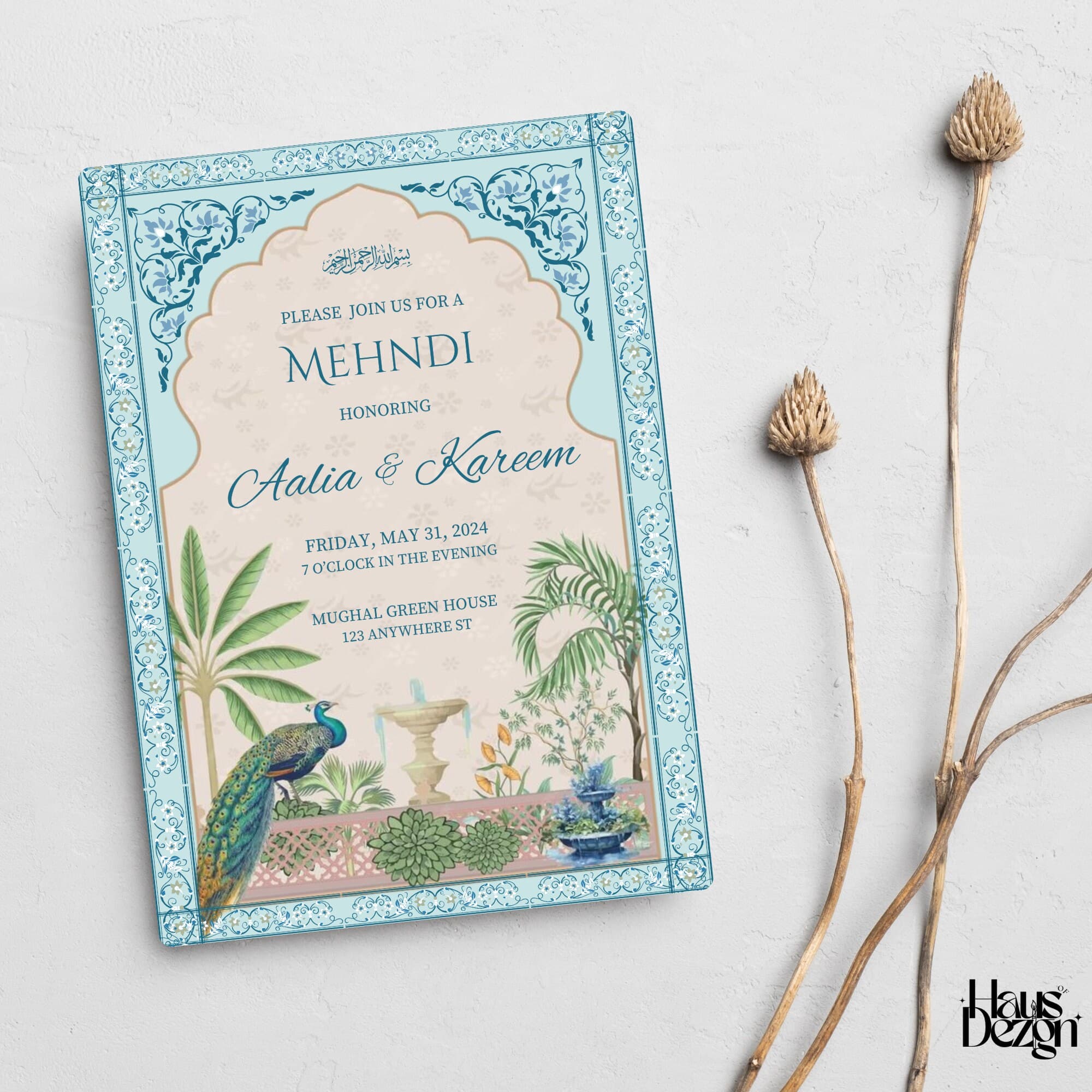Mehndi, Dholki, Invitation, Floral Mughal Garden, Islamic Wedding Invite, Engagement, Digital Download, Mehndi Evite, Turqoise and Green - image 4