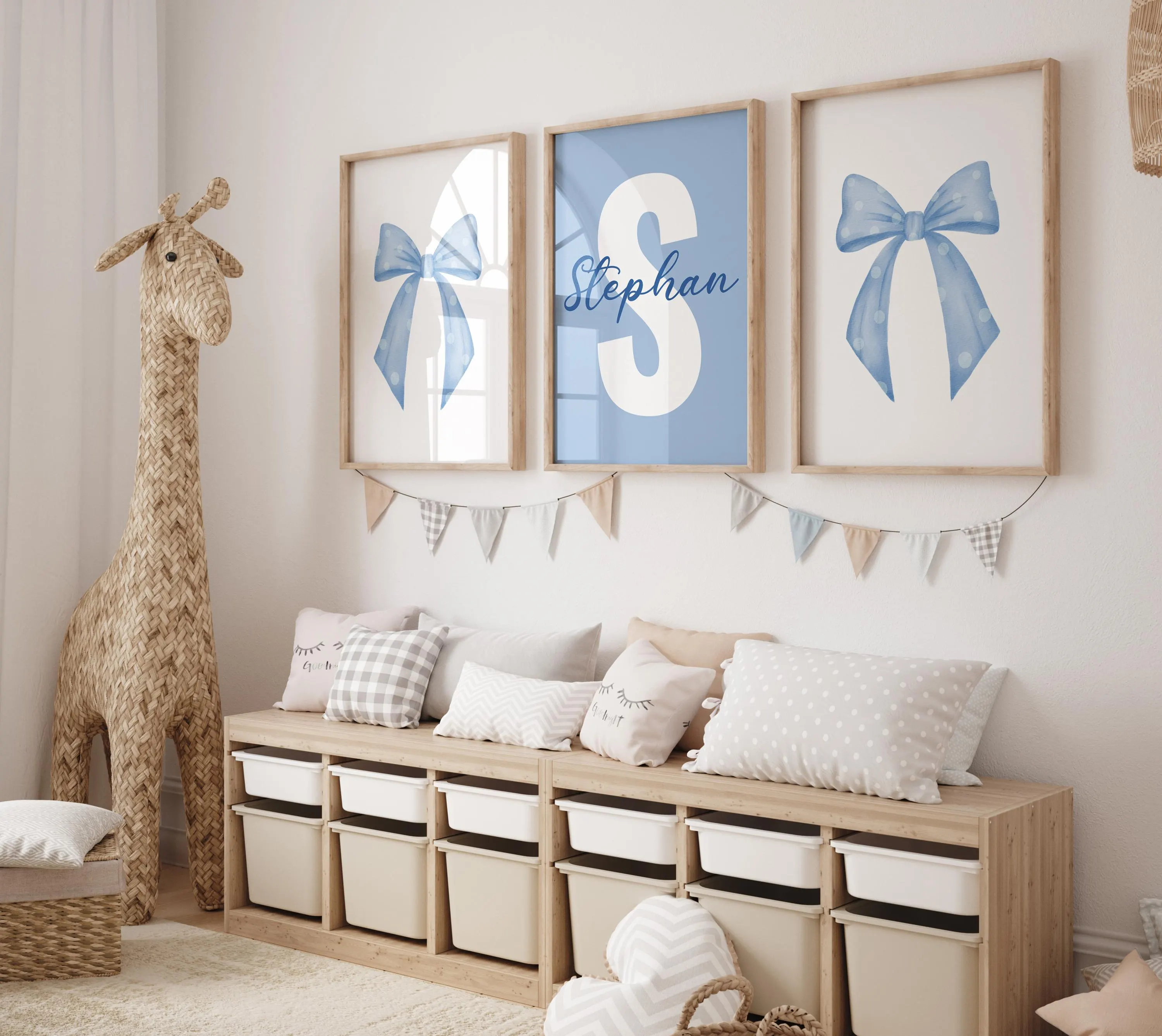 Personalized Blue Bow Nursery Prints | Boys Room Decor (Digital Download)