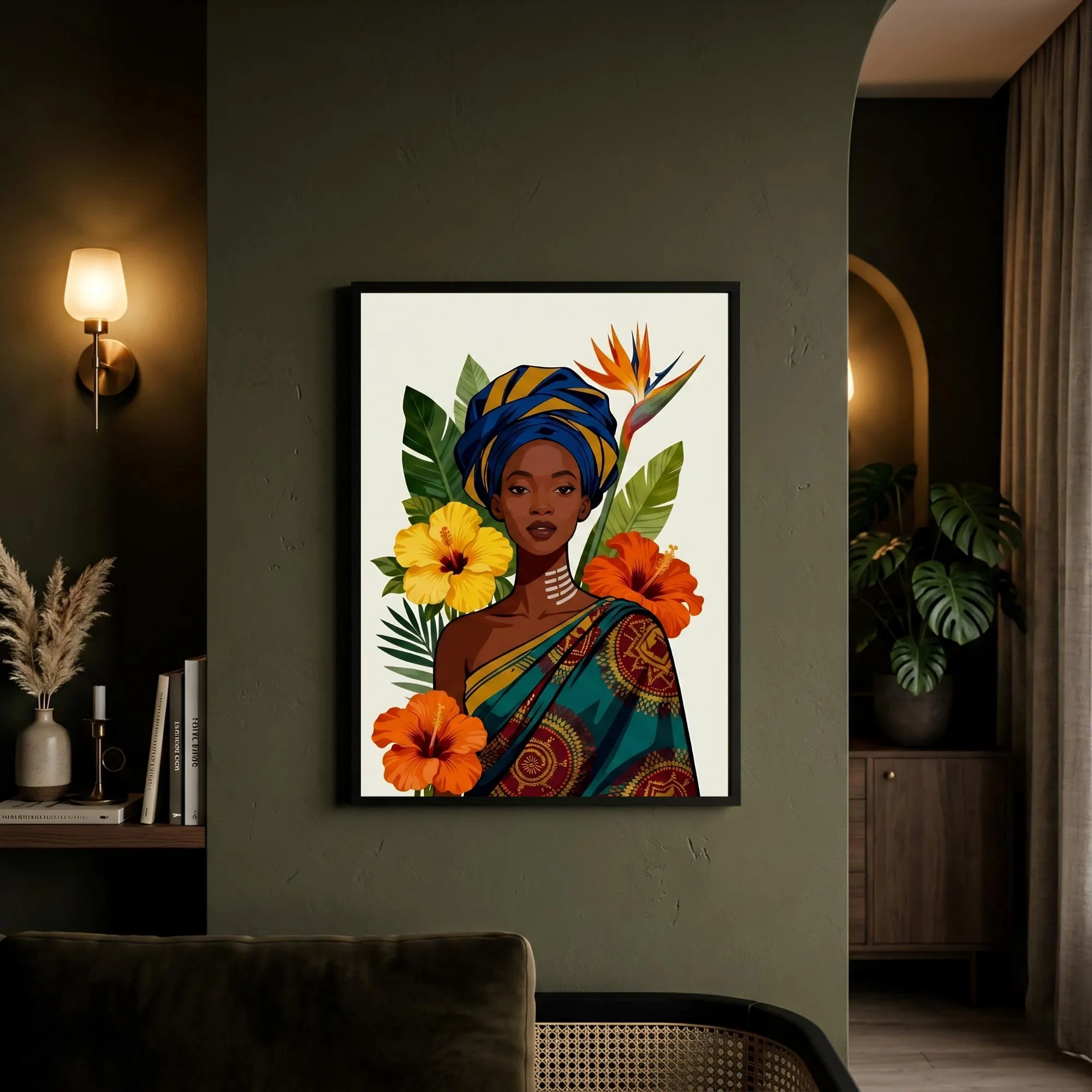 Modern African Woman Heritage Portrait Afrocentric Botanical Illustration Black Cultural Identity Home - image 5