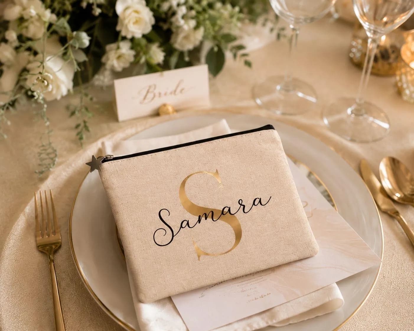 Personalized Bridesmaid Gift Clutch Bag, Custom Bridal Shower Favor Bag for Guests, Raw Linen Name Makeup Bag, Bridesmaid Proposal Gift - image 5
