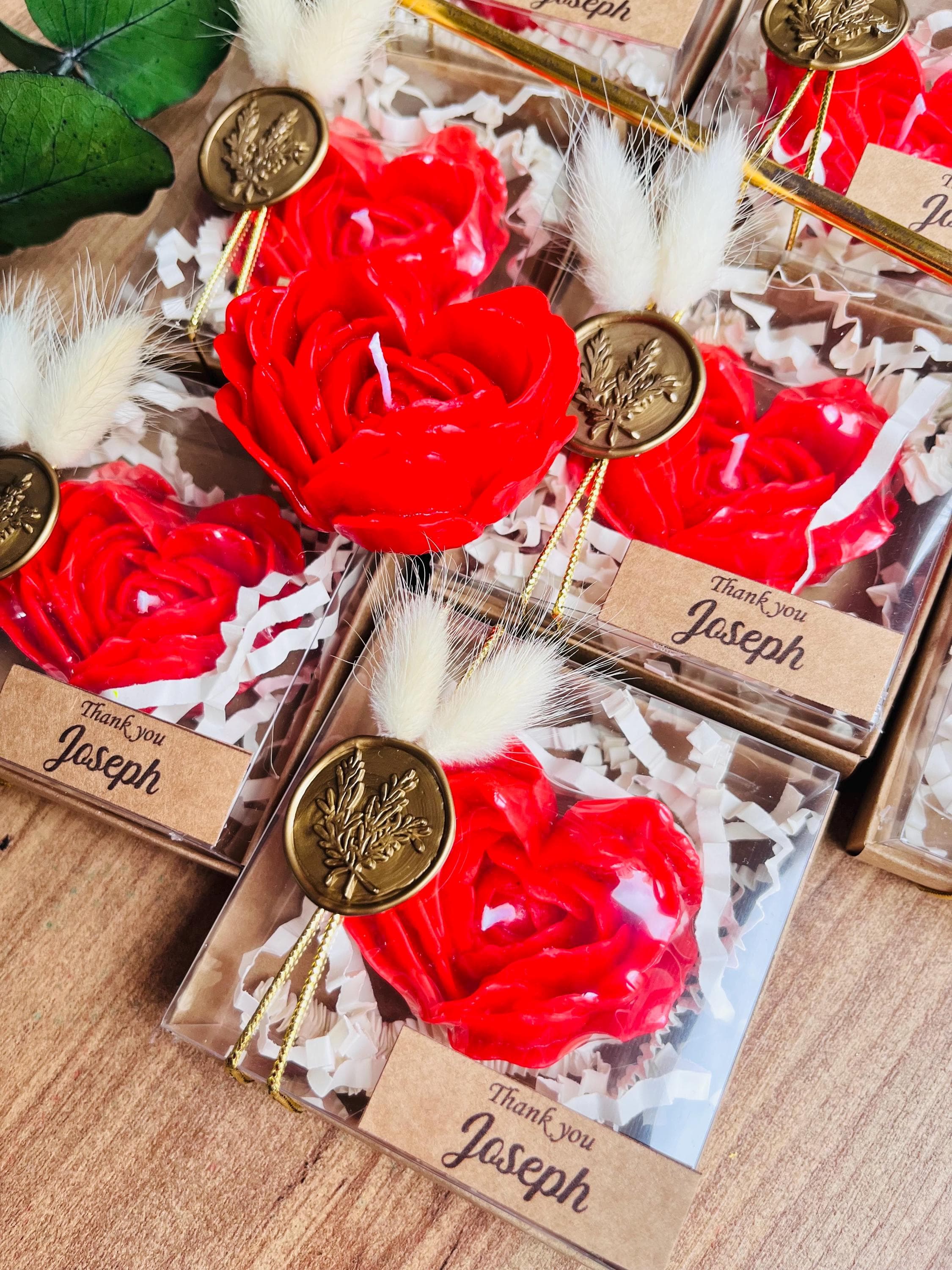 Personalized Red Rose Candle Favors: Elegant Wedding, Bridal Shower, Baby Shower Gifts - image 3