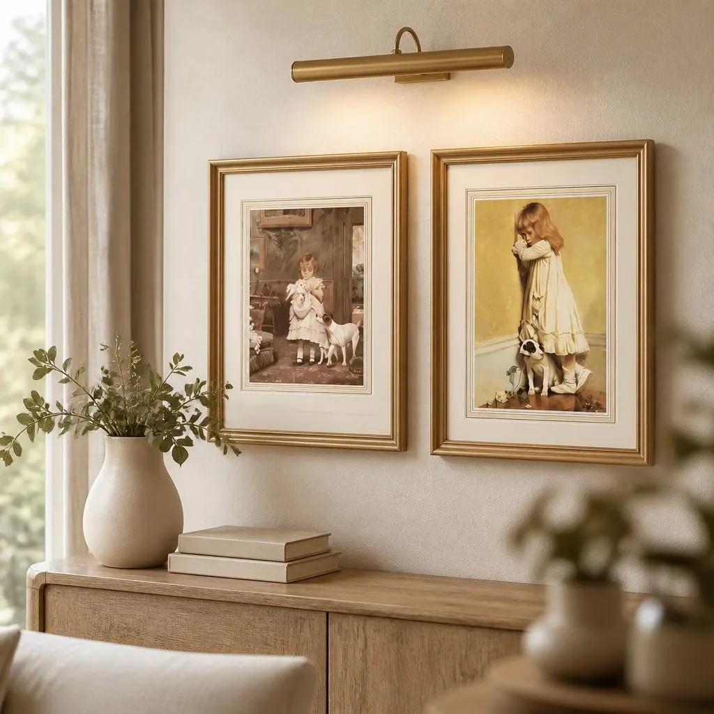 Vintage Framed Prints: "Puppy Love" by Charles Burton Barber, Set of 2 Gallery Wall Decor