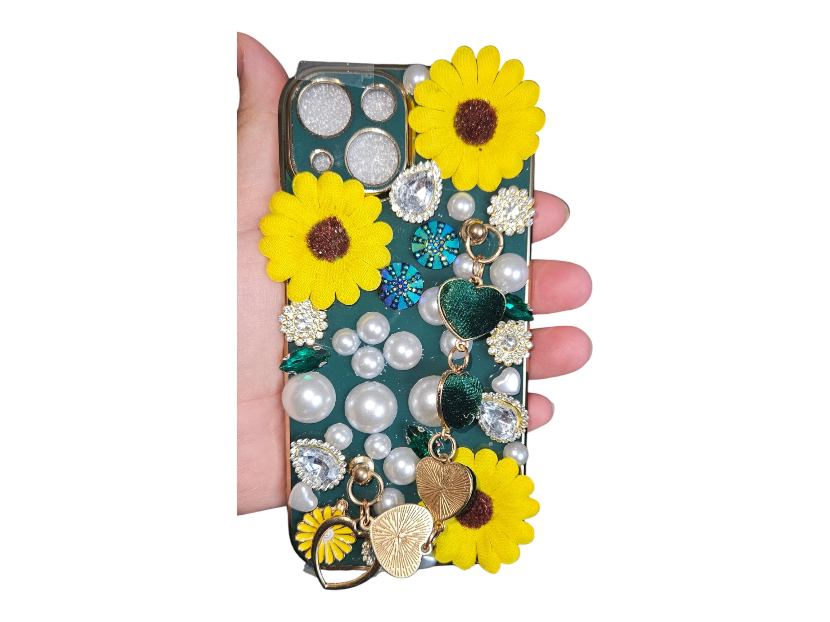 Handcrafted Embellished iPhone 15 Case, Golden Touch Pearls - image 4