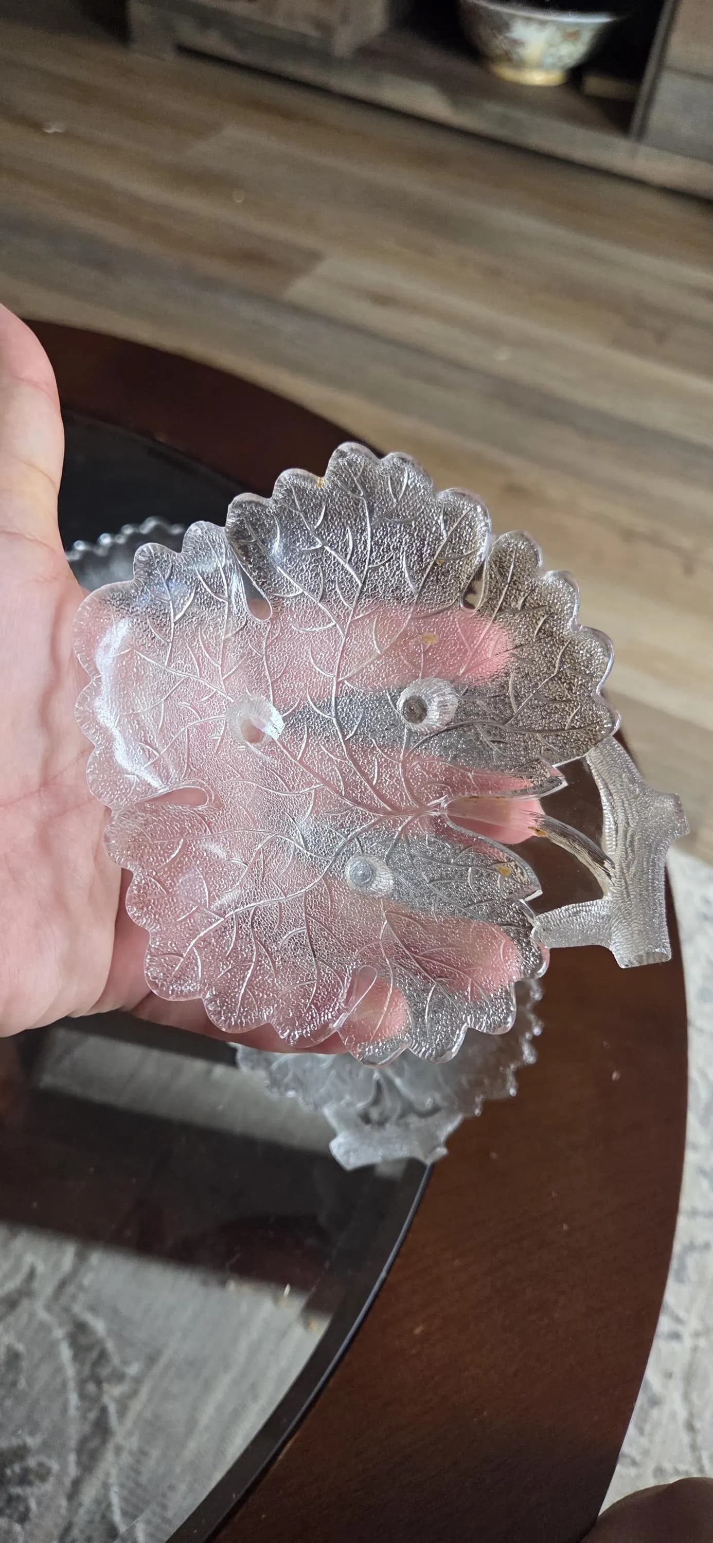 Set Of 6 5" Gillinder Maple Leaf 3 Toed Sauce Dishes, Vintage Clear Pressed Glass Leaf-shaped Dishes ,Christmas Gifts, Christmas Dish - image 4