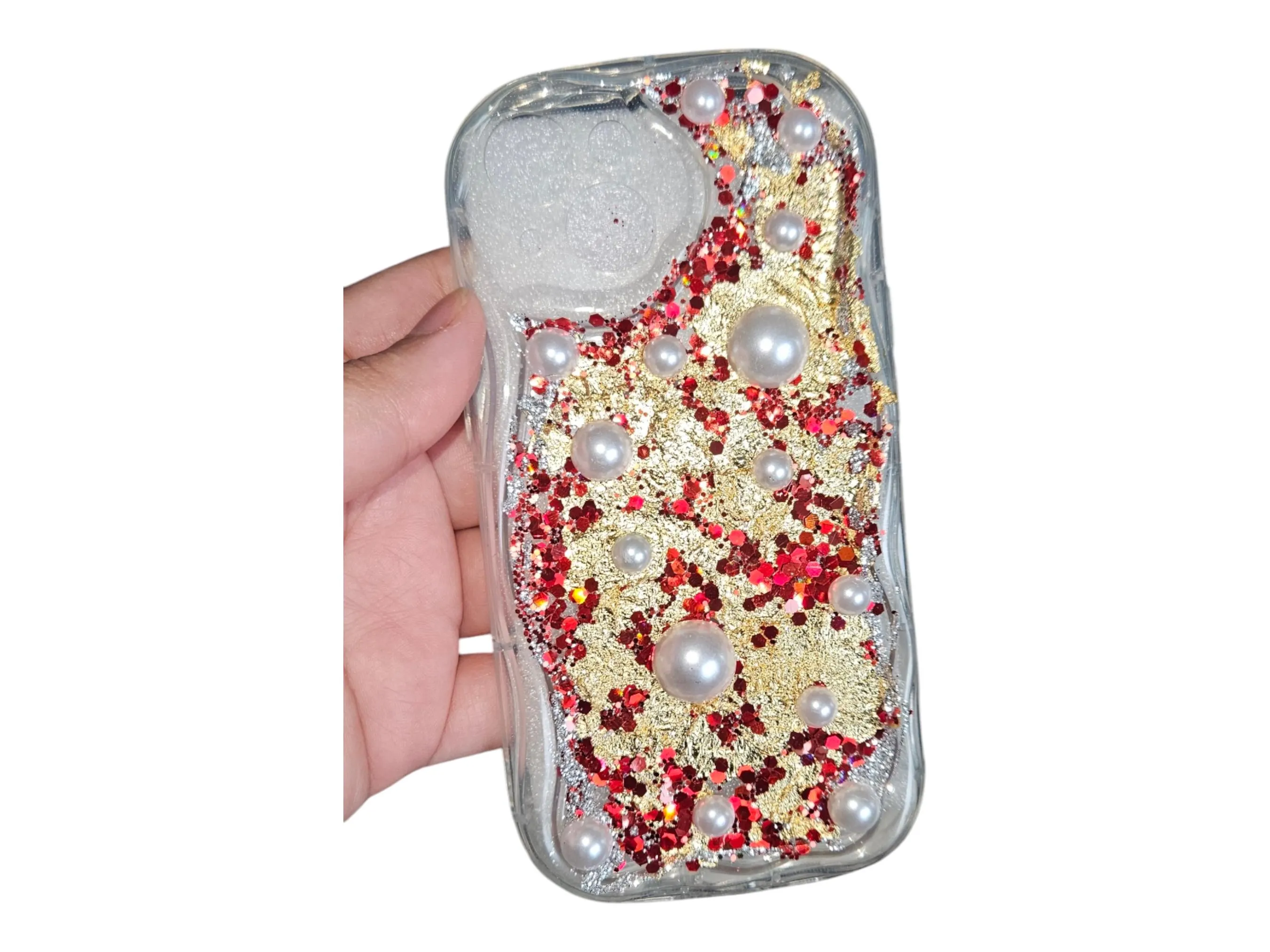 Handcrafted Embellished iPhone 15 Case, Golden Touch Pearls - image 5
