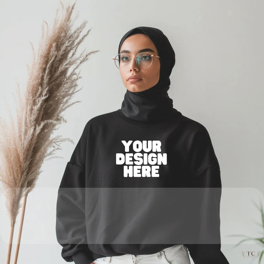 Black Gildan Sweater Mockup Ultimate Mockup High-quality Mockup of Hijabi Modest Mockup for Print on Demand image 1