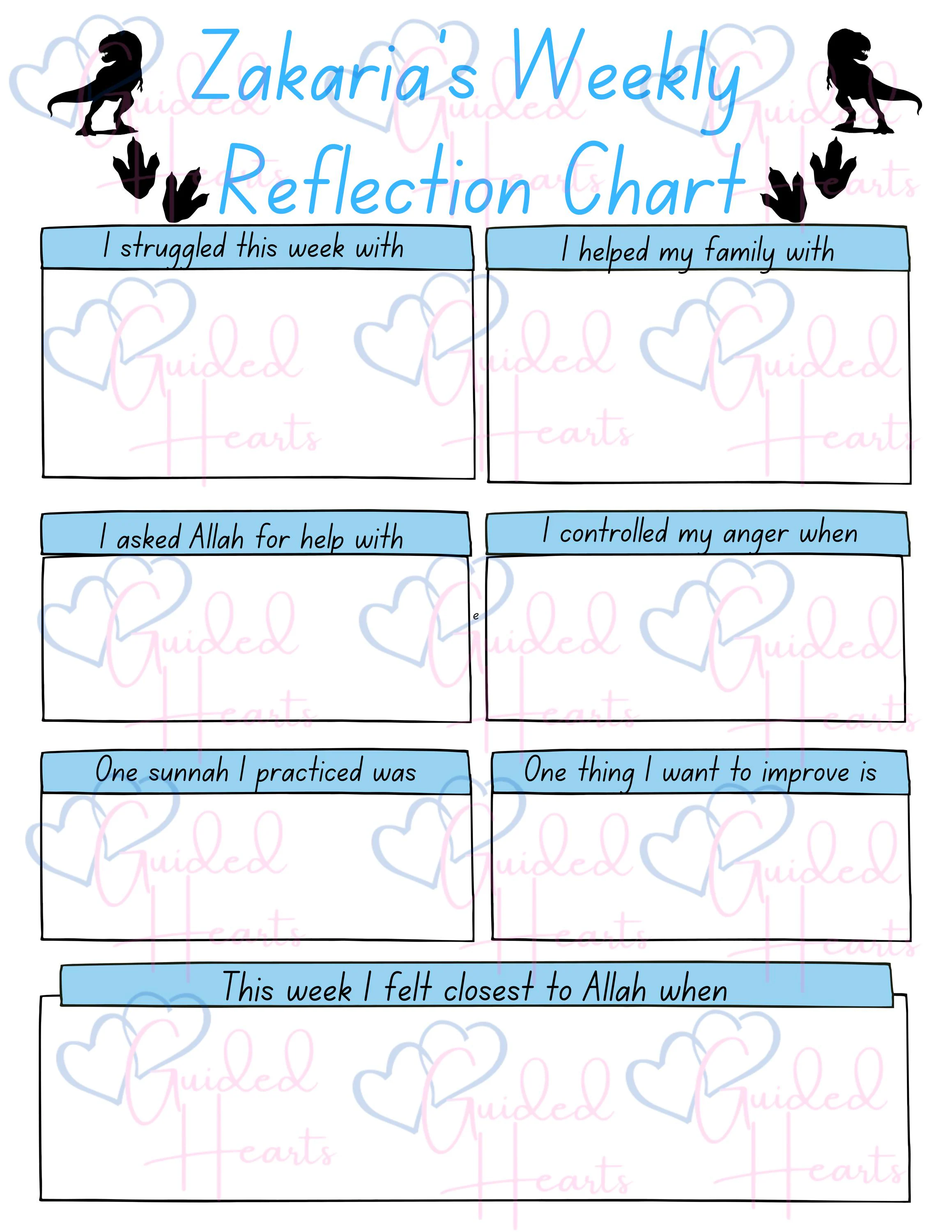 Personalized Muslim Reflection Chart for Boys Personalized Islamic Reflection Chart for Boys Custom Reflection Chart for Muslim Boy - image 3