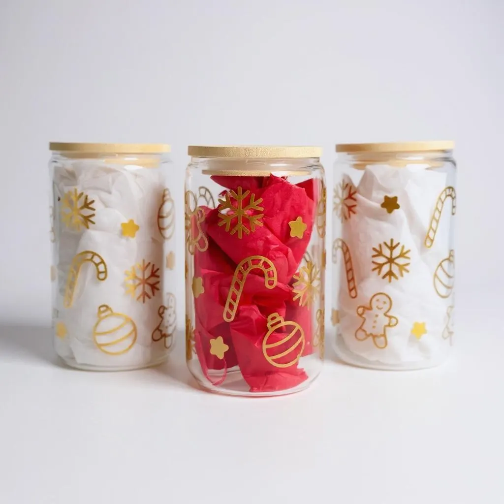Christmas Glass Cup | Gold Festive Design, Holiday Drinkware - image 3